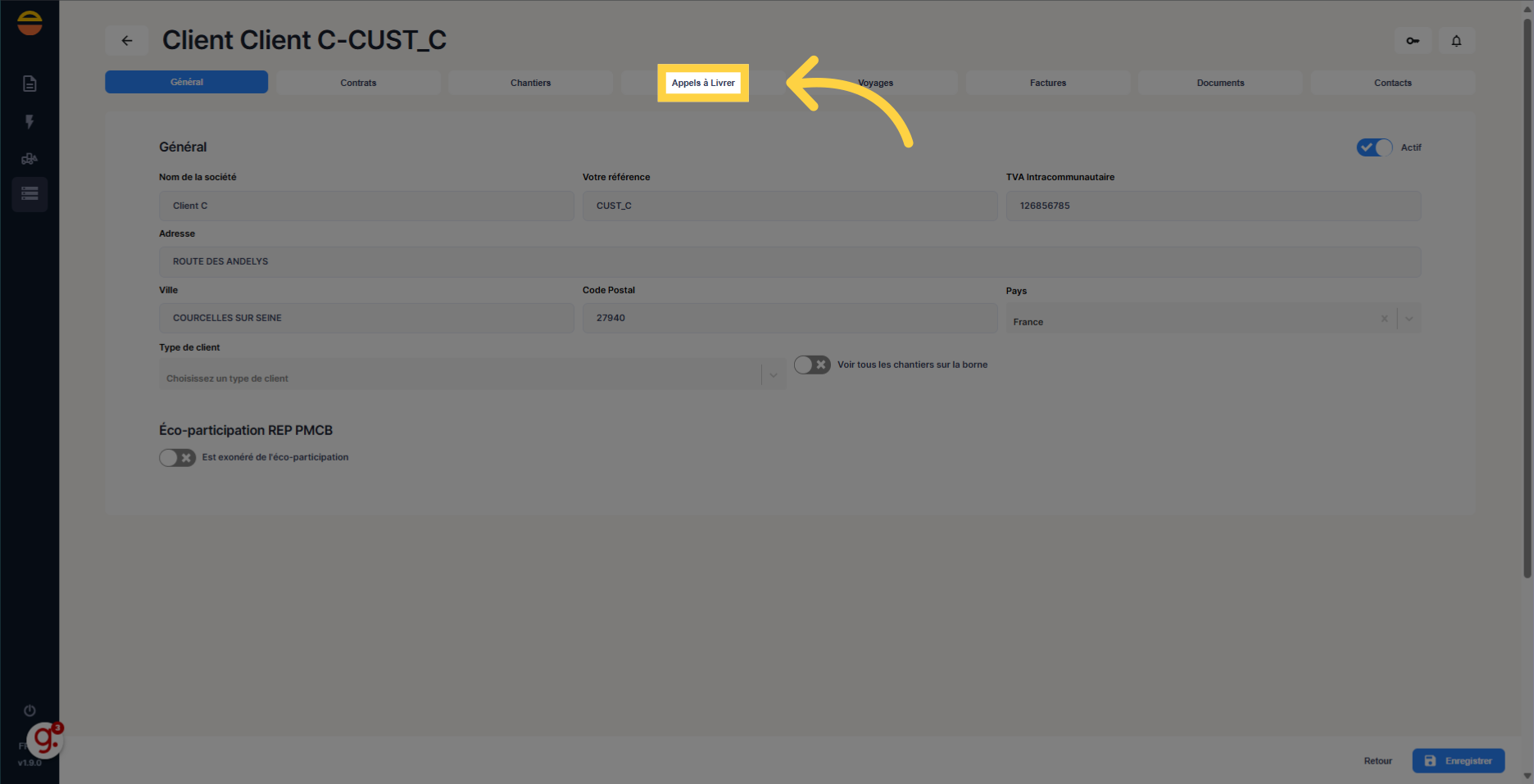 Cliquez 'Appels à Livrer'