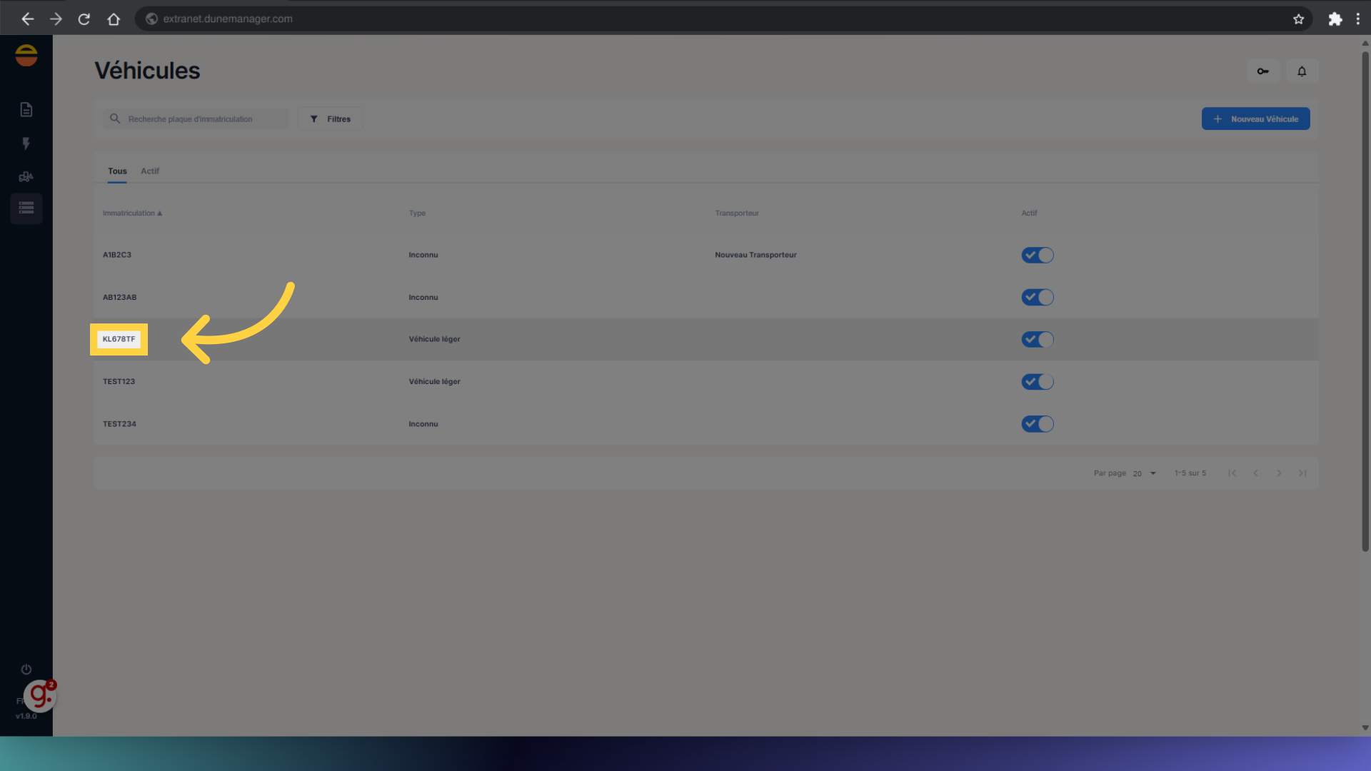 Sélectionnez le véhicule souhaité