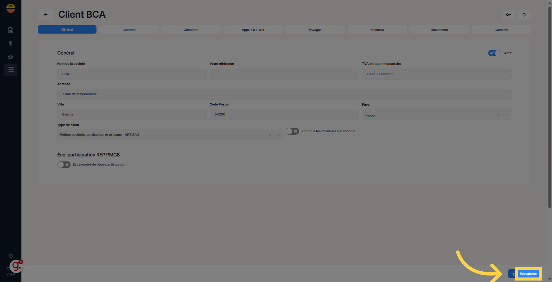 Cliquez 'Enregistrer'