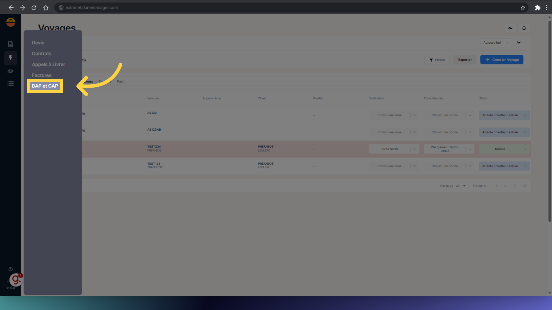 Cliquez 'DAP et CAP'