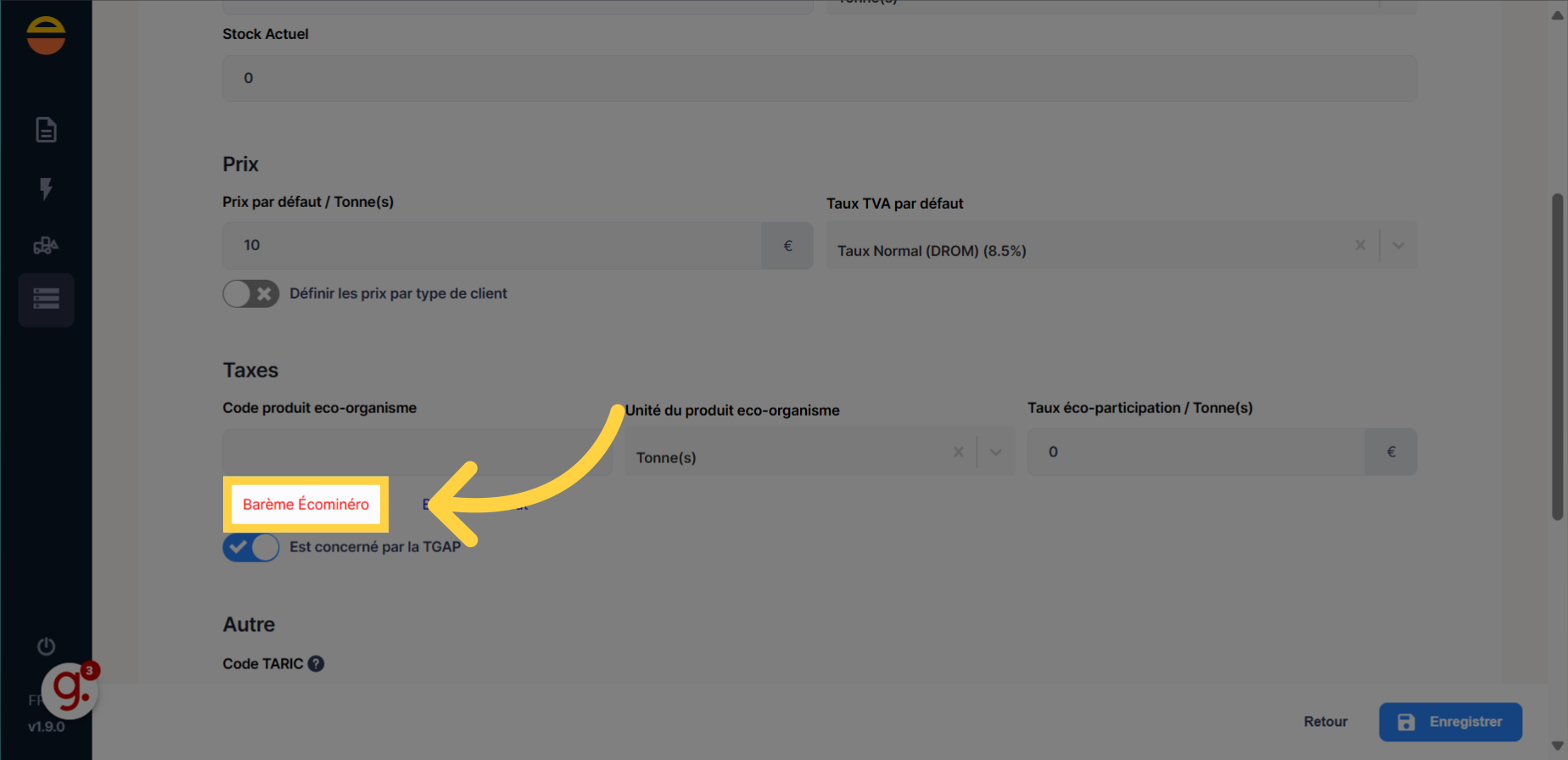 Si besoin, télécharger le 'Barème Écominéro'