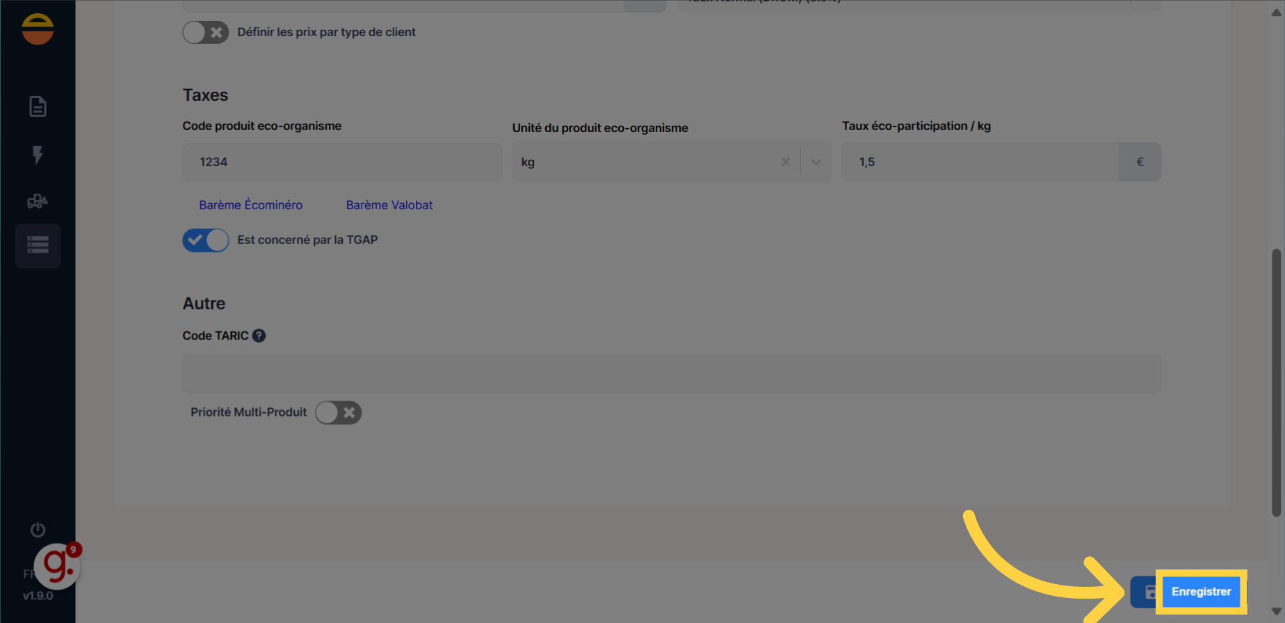 Cliquez 'Enregistrer'