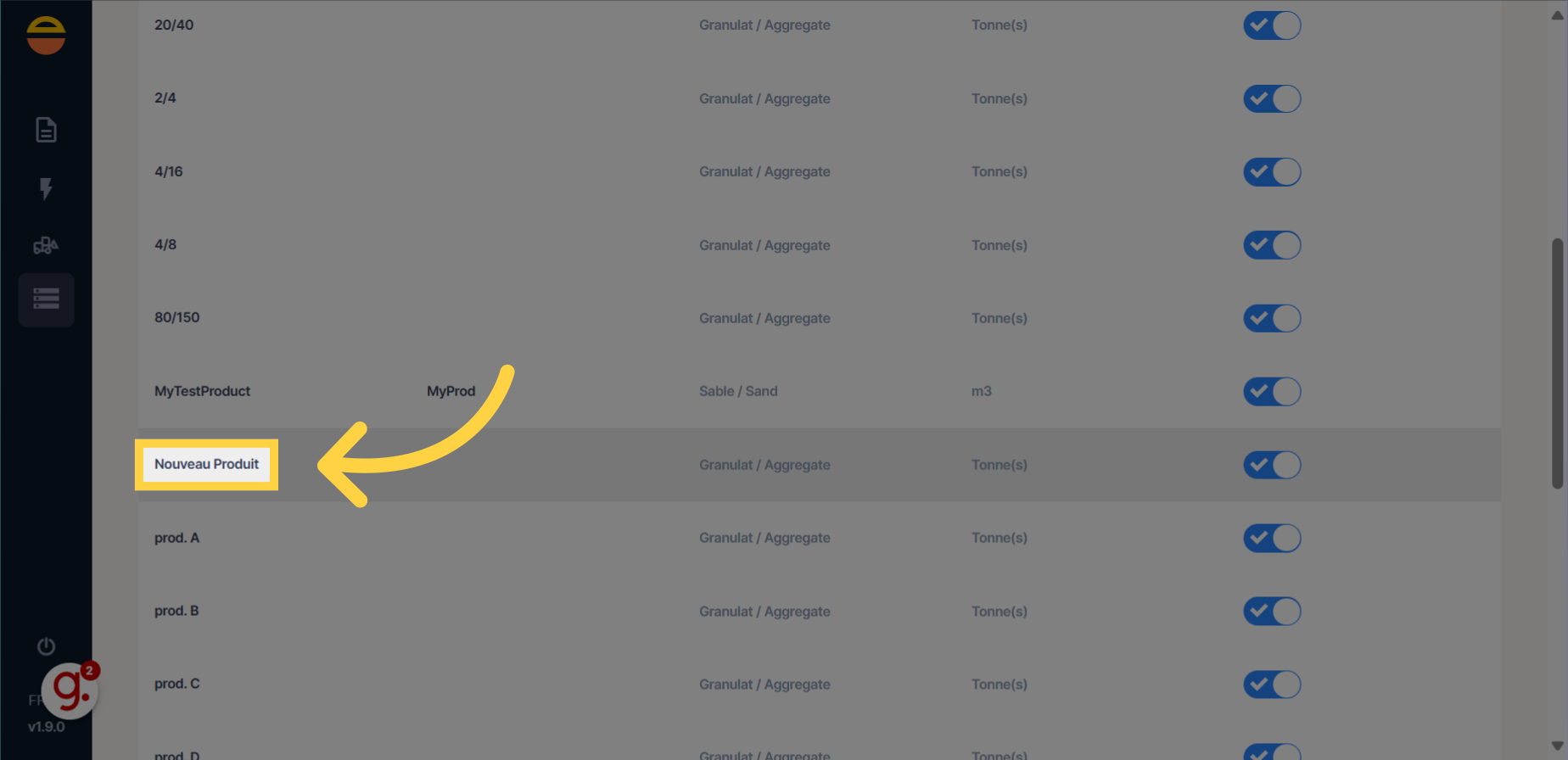 Cliquer sur le produit souhaité