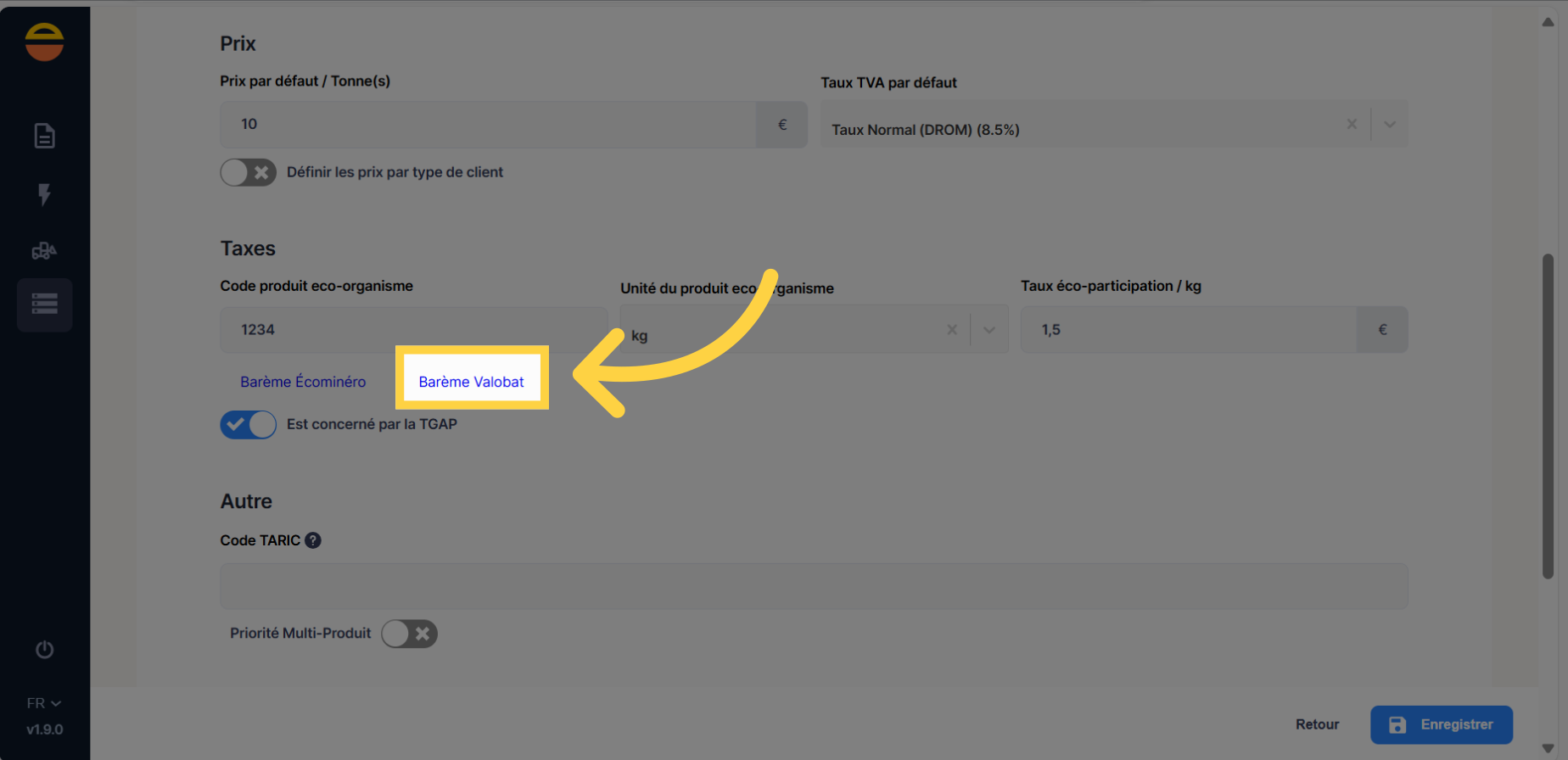 Si besoin, télécharger le 'Barème Valobat'