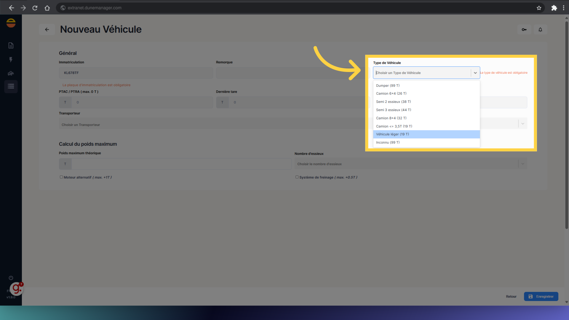 Choisir le type de véhicule