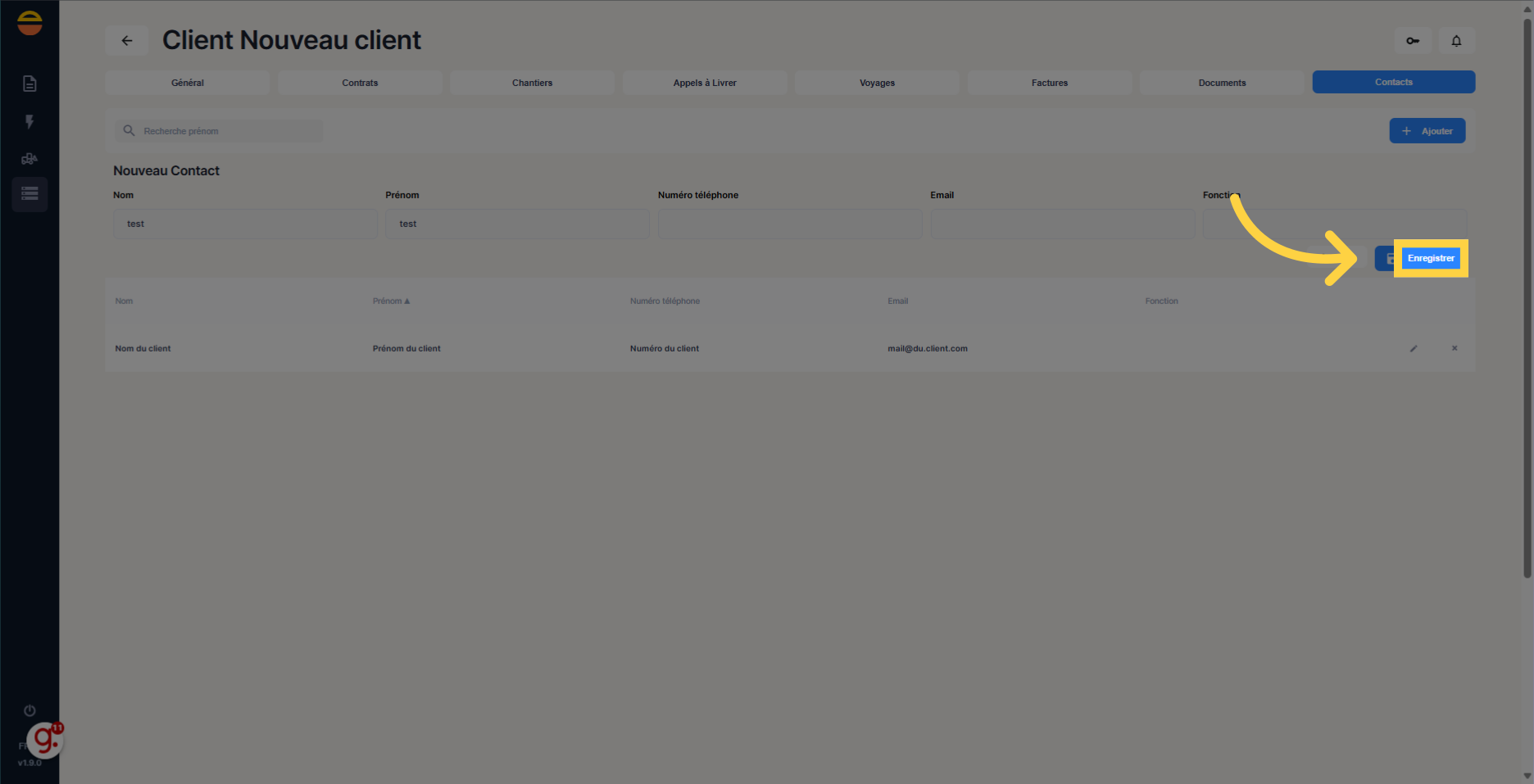 Cliquez 'Enregistrer'