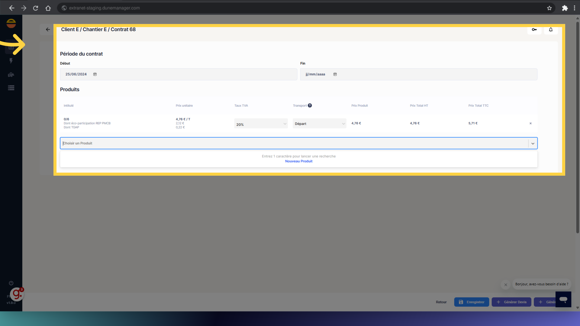 Editez les champs directement dans le détail du Contrat