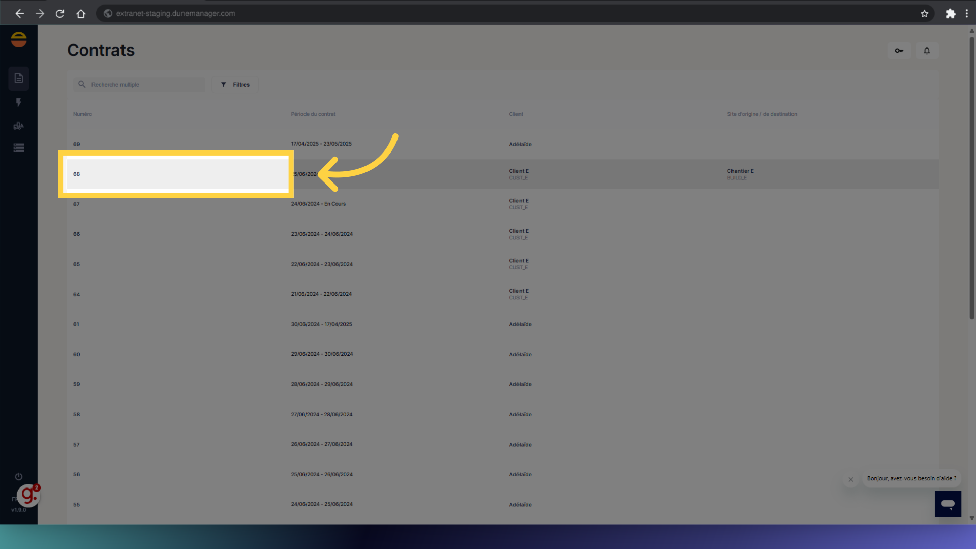 Sélectionnez le contrat souhaité