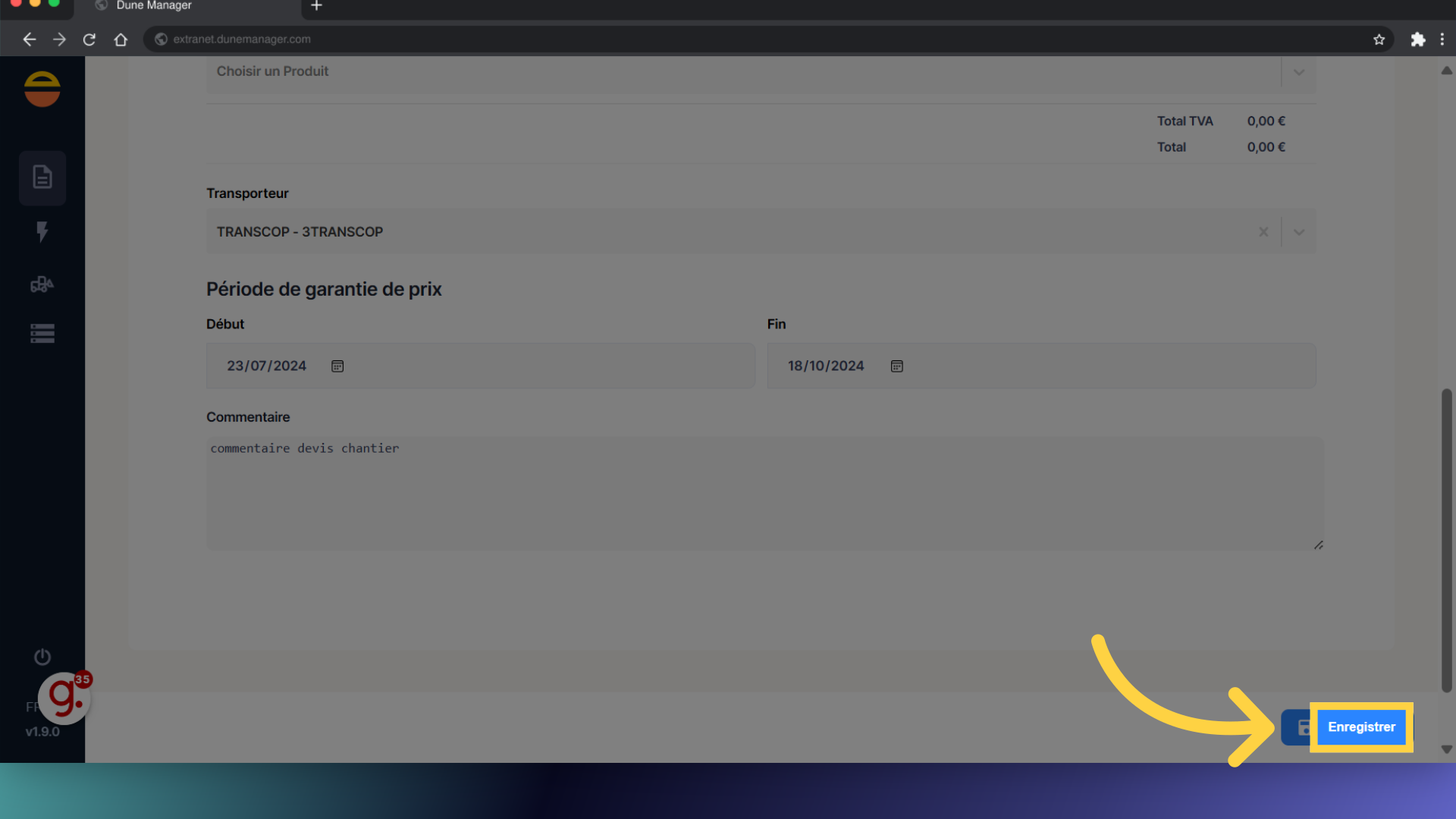 Cliquez 'Enregistrer'