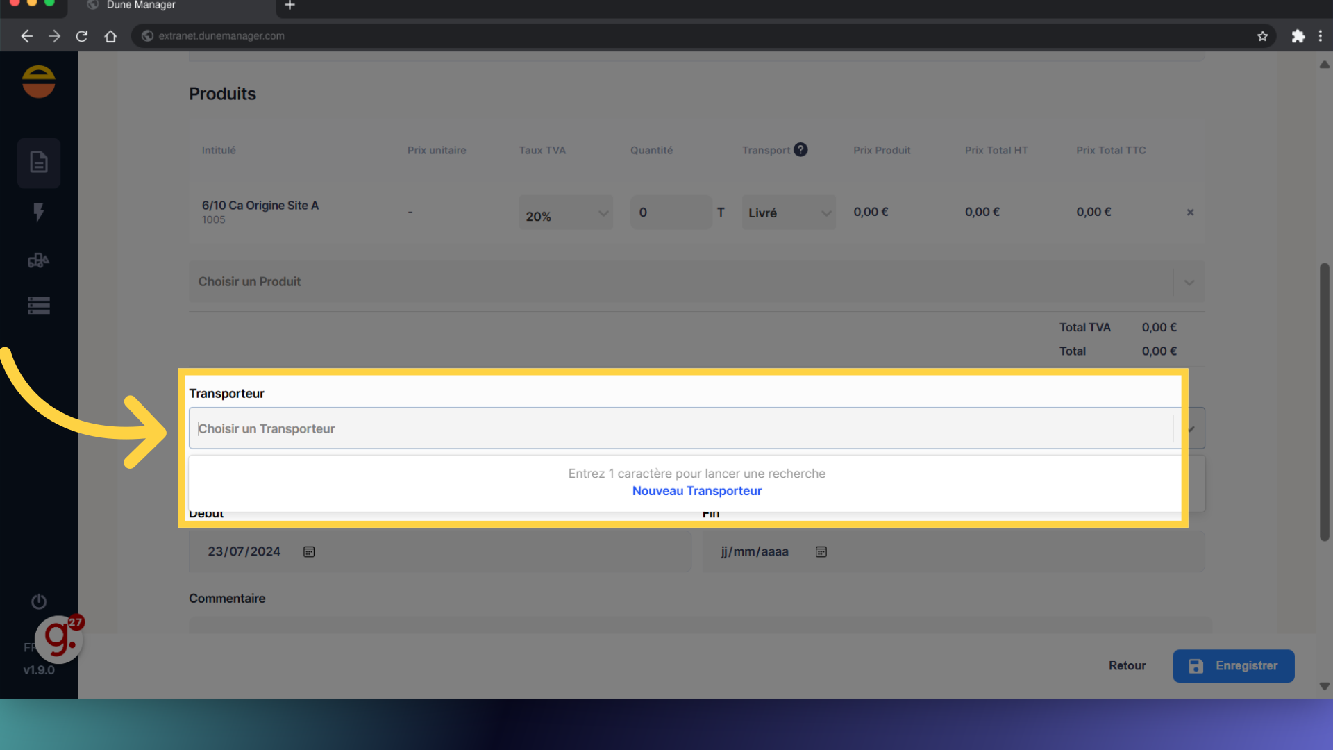 Si besoin, sélectionnez un transporteur