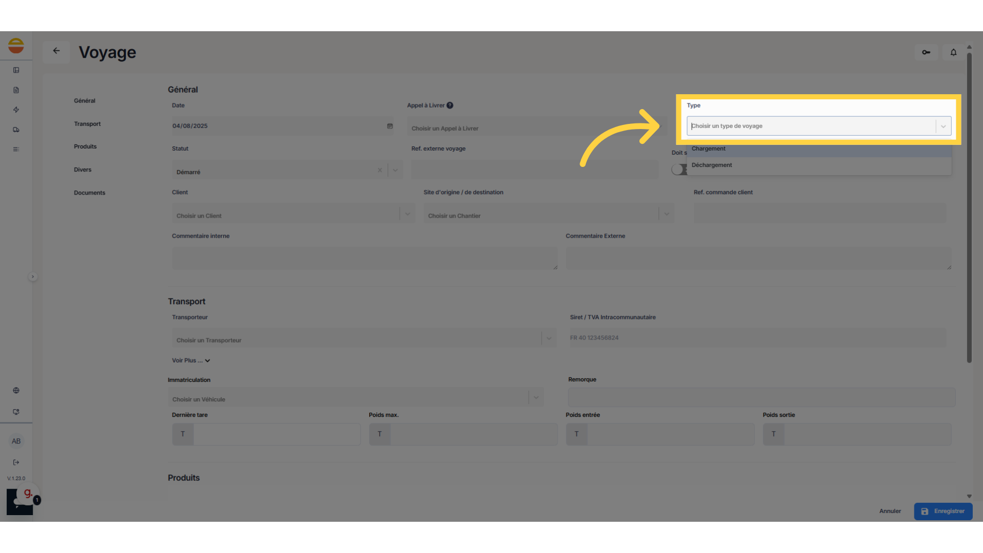 Cliquez sur le type de voyage