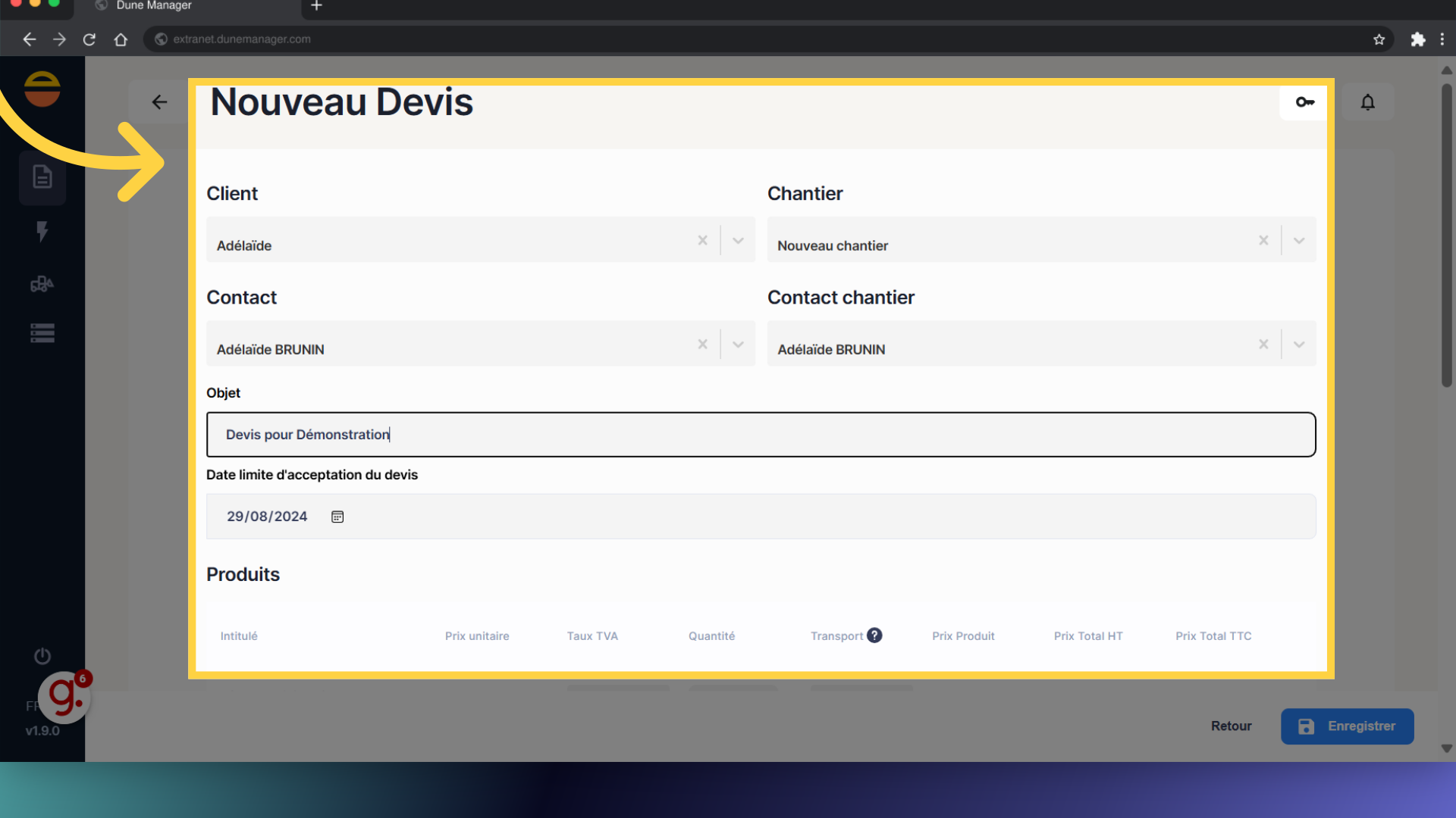 Modifiez les champs nécessaires