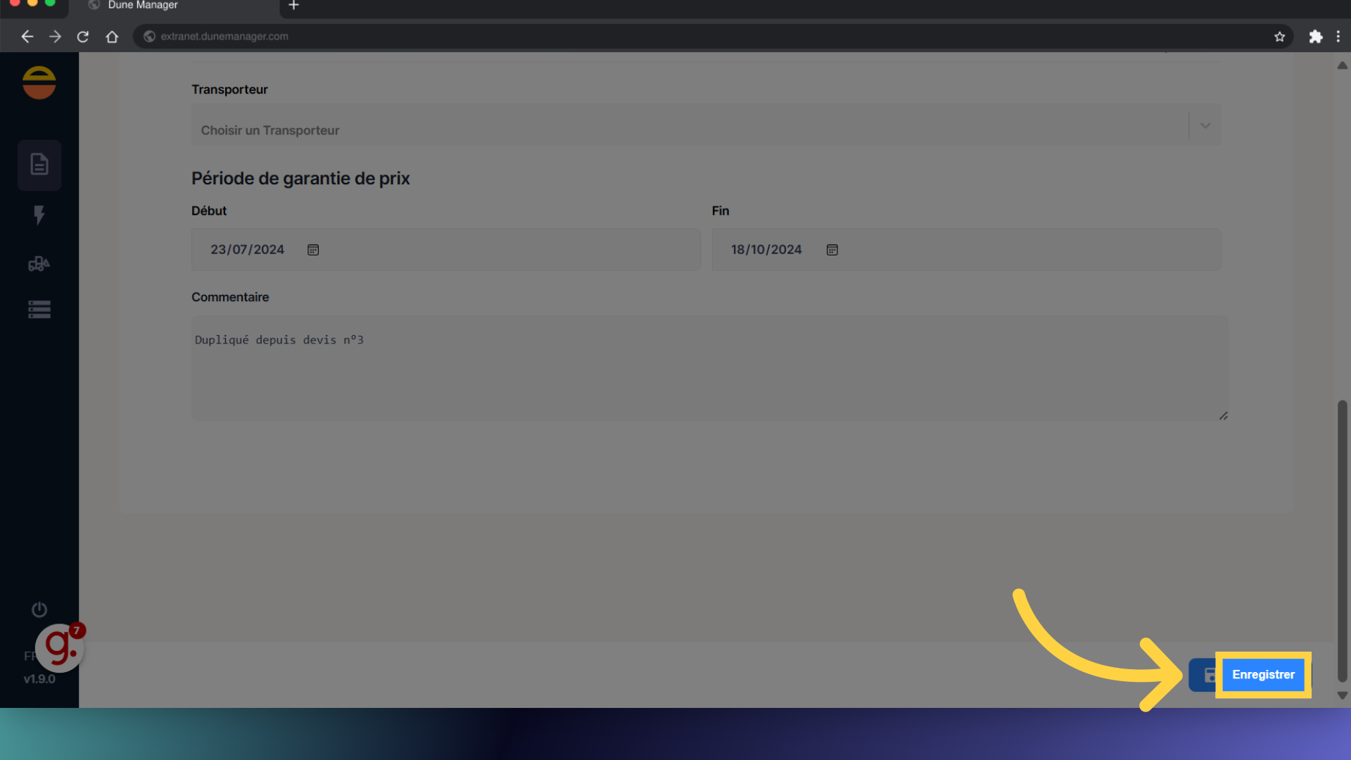 Cliquez 'Enregistrer'