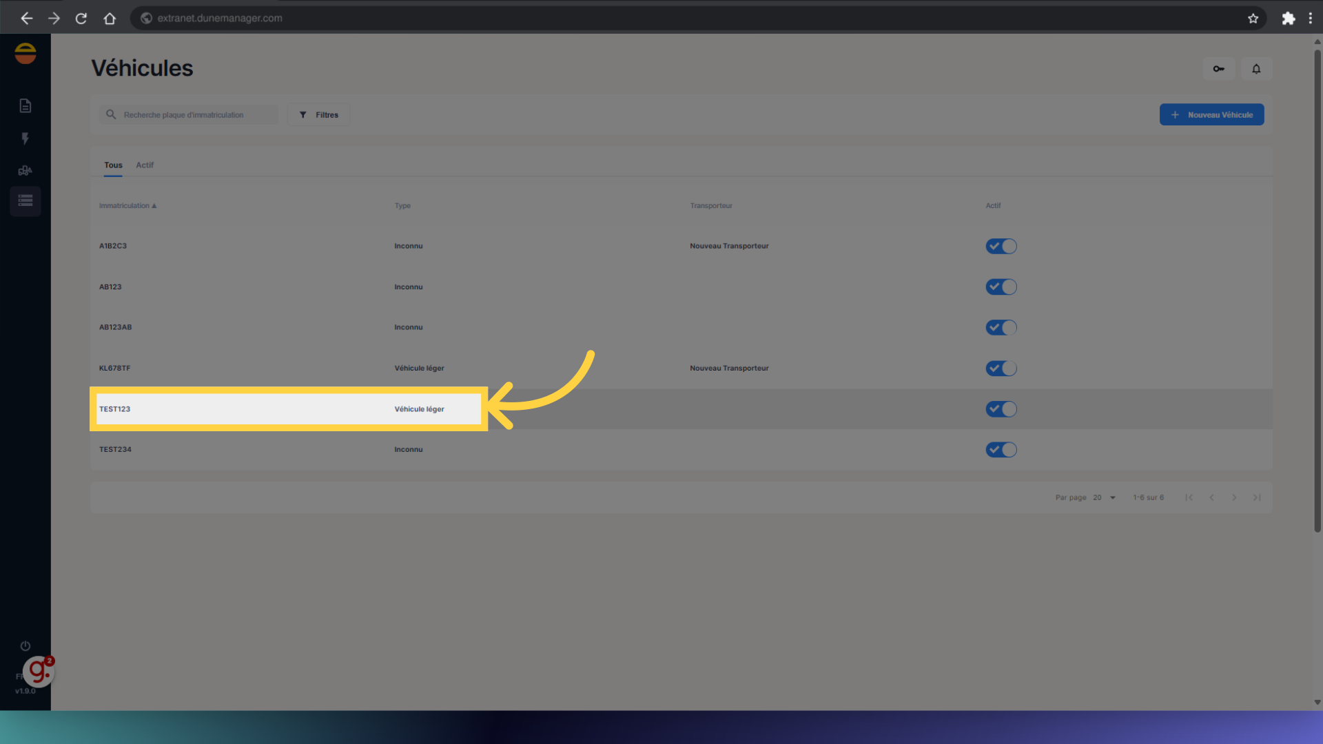 Sélectionnez le véhicule souhaité