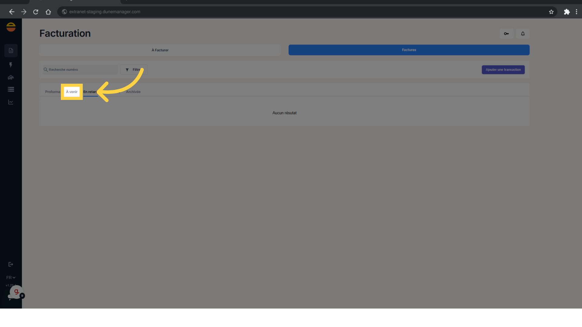 Cliquez sur 'À venir'
