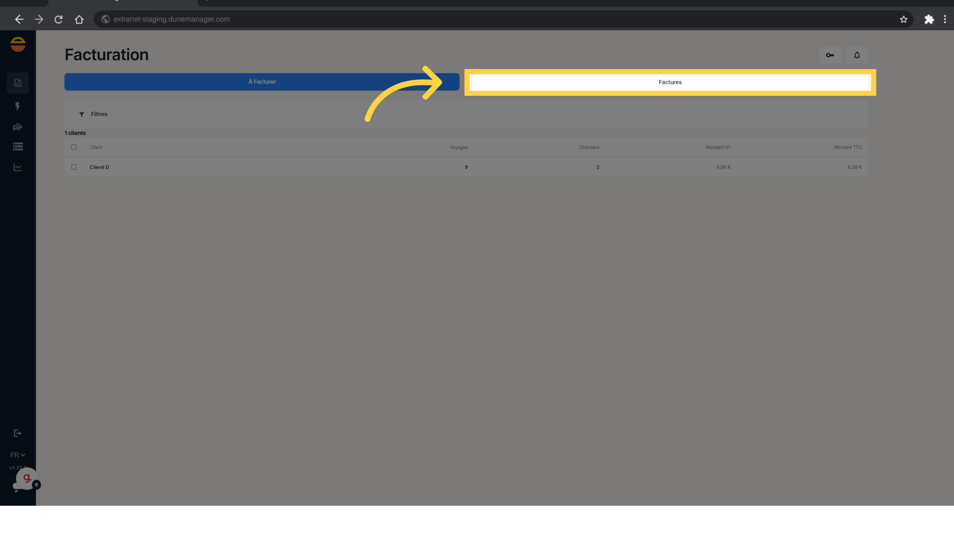 Cliquez sur 'Factures'