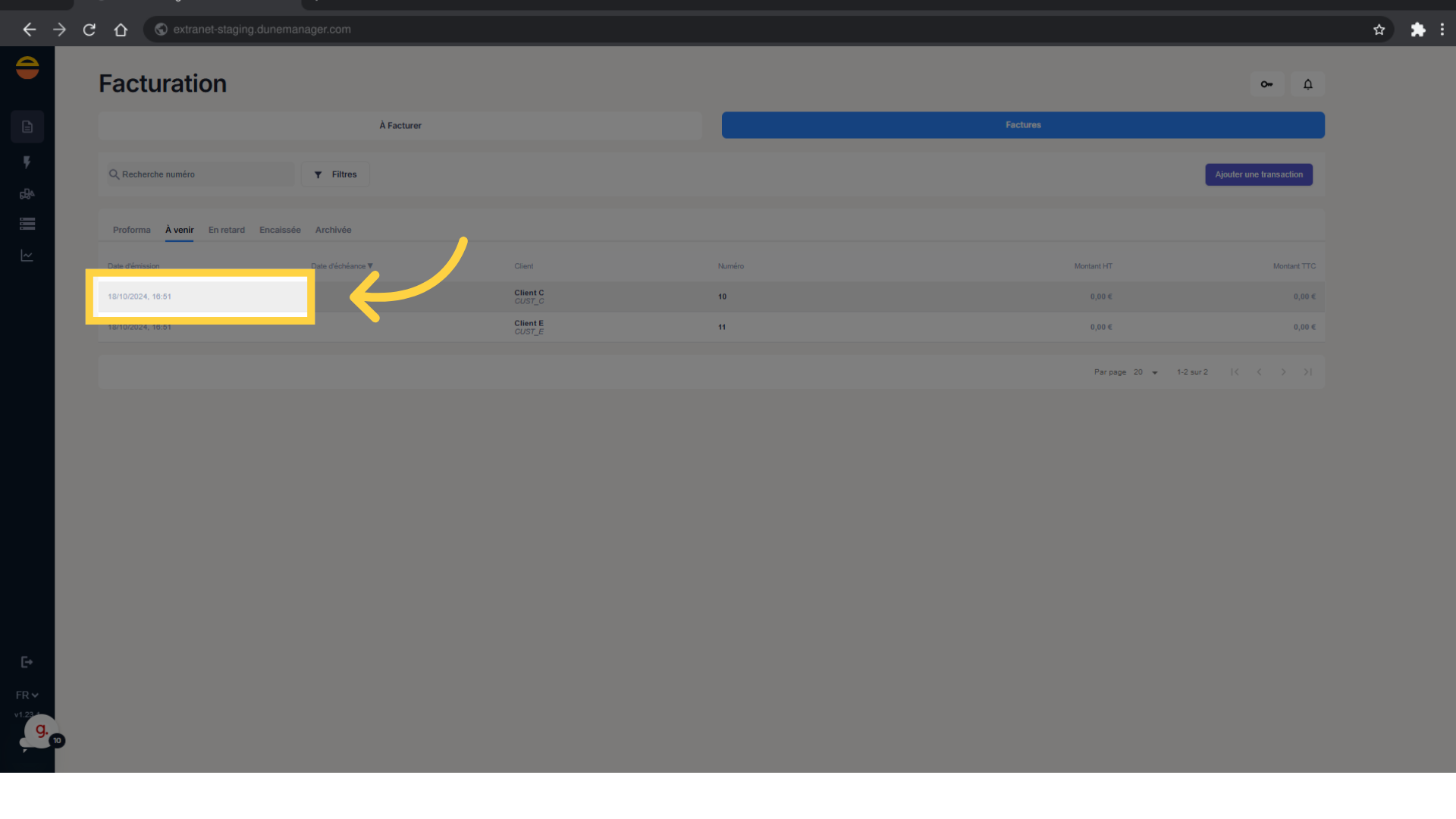 Cliquez sur la facture souhaitée