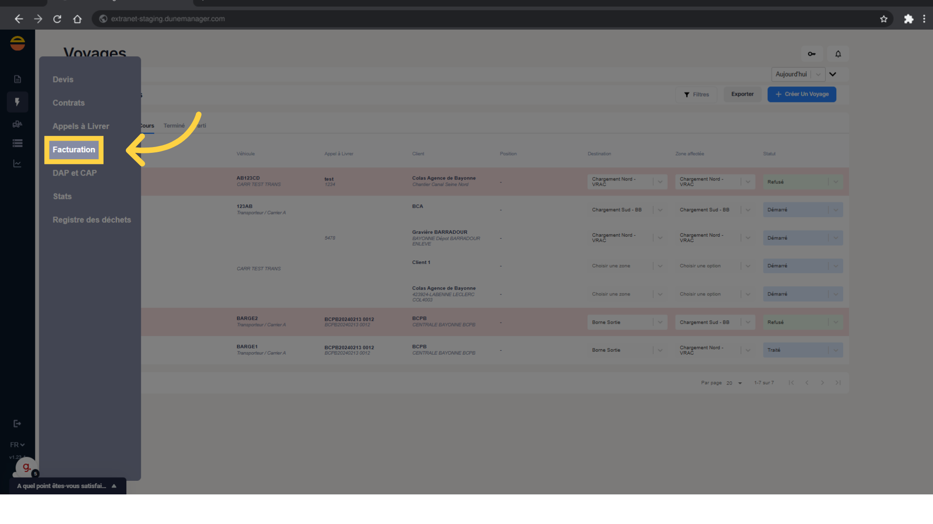 Cliquez sur 'Facturation'