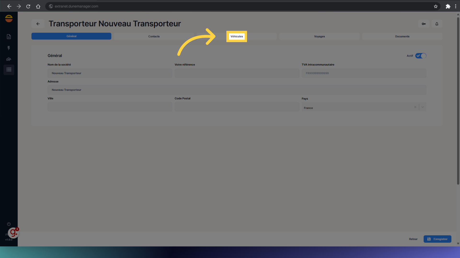 Cliquez 'Véhicules'