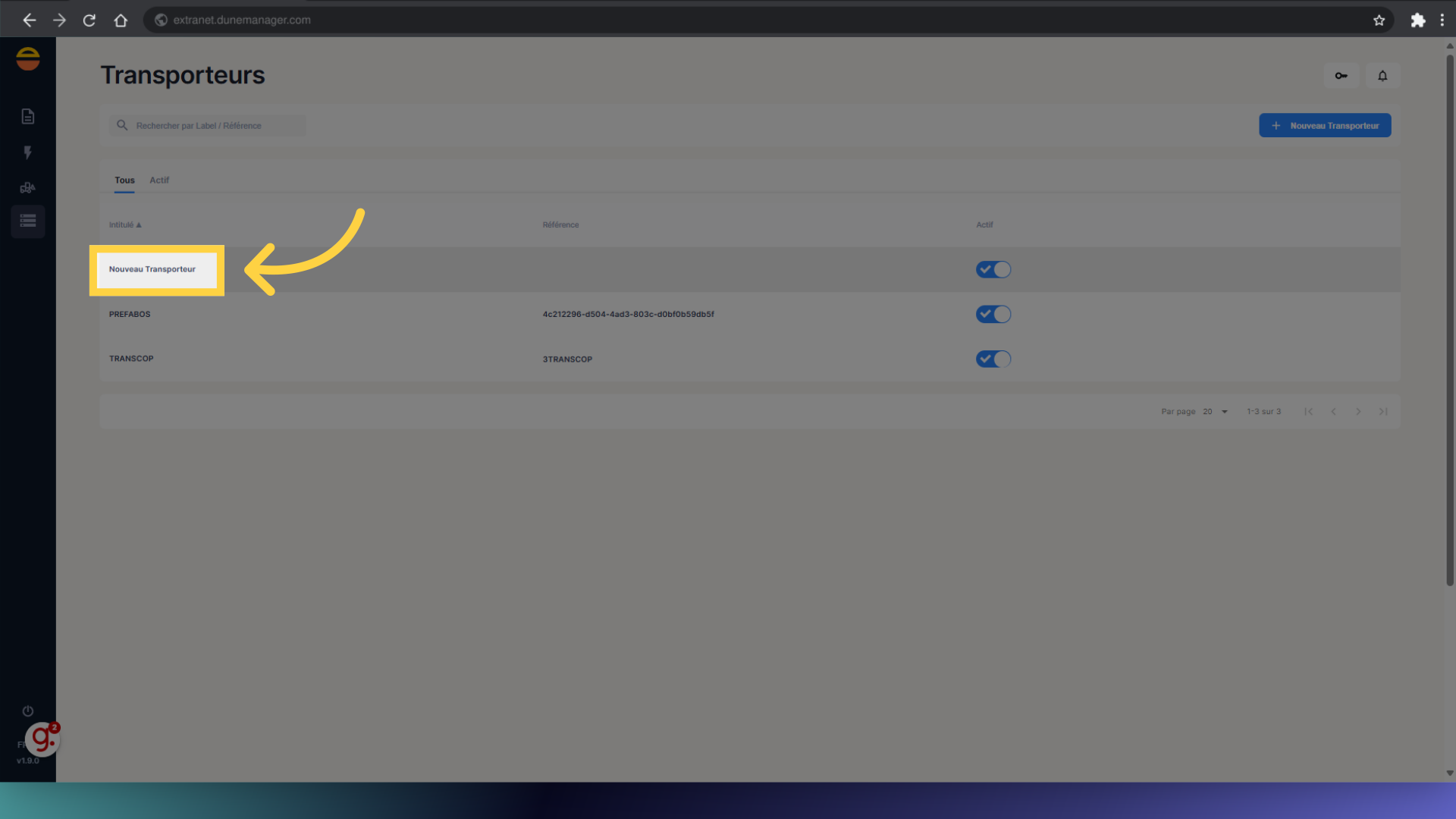 Sélectionnez le transporteur souhaité