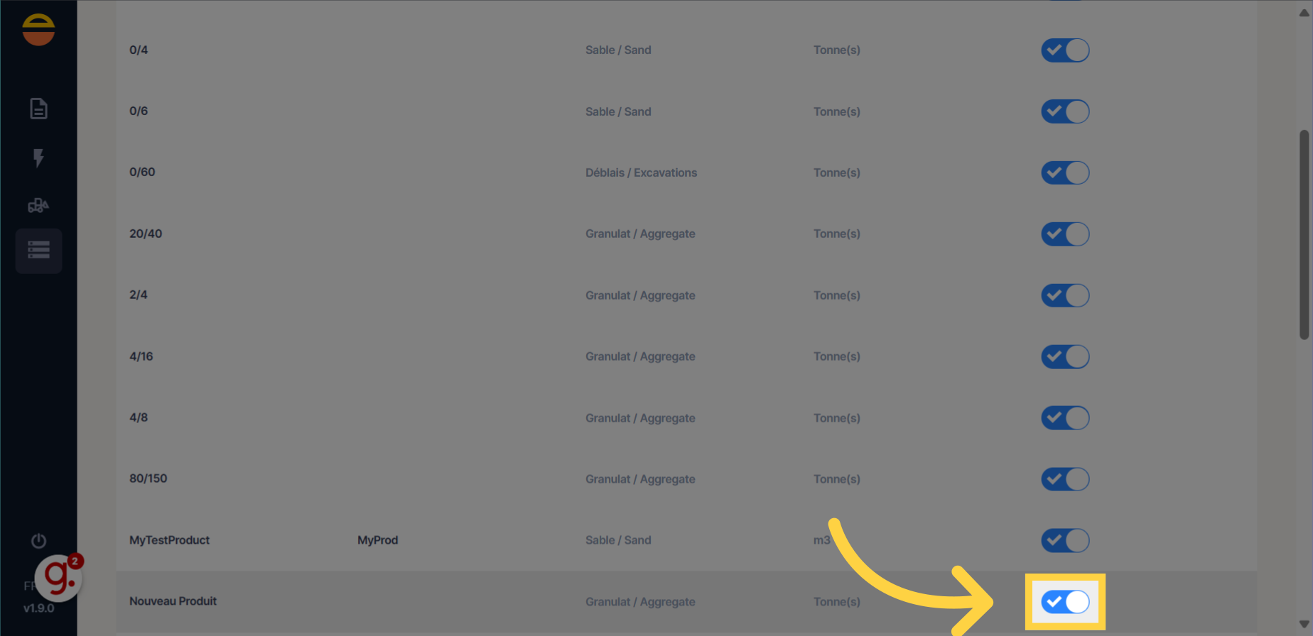 Sur la liste du produit souhaité, cliquer sur la coche