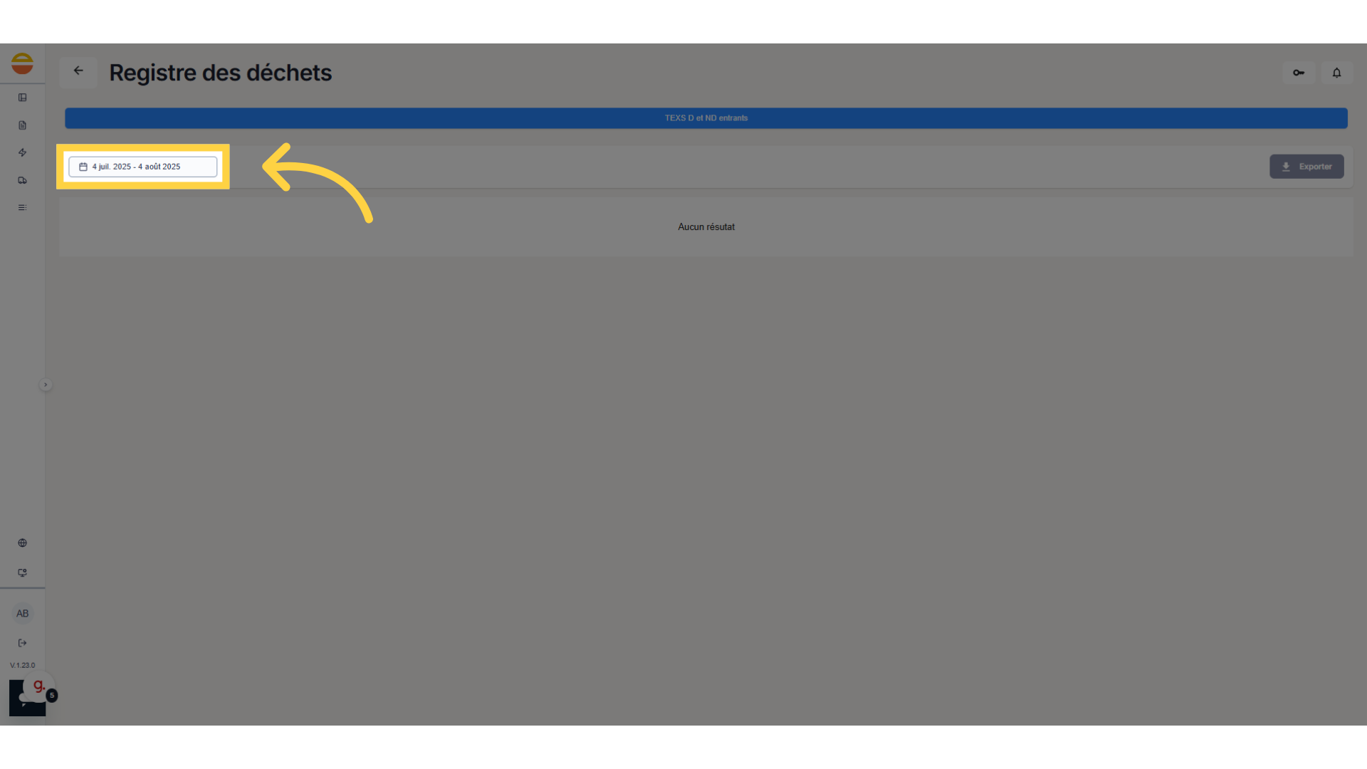 Sélectionnez les dates de l'export souhaité