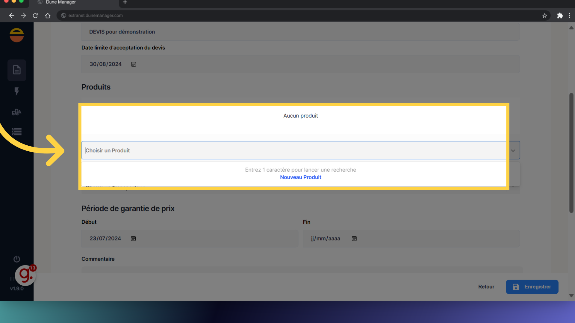 Rechecher ou saisir le(s) Produit(s)