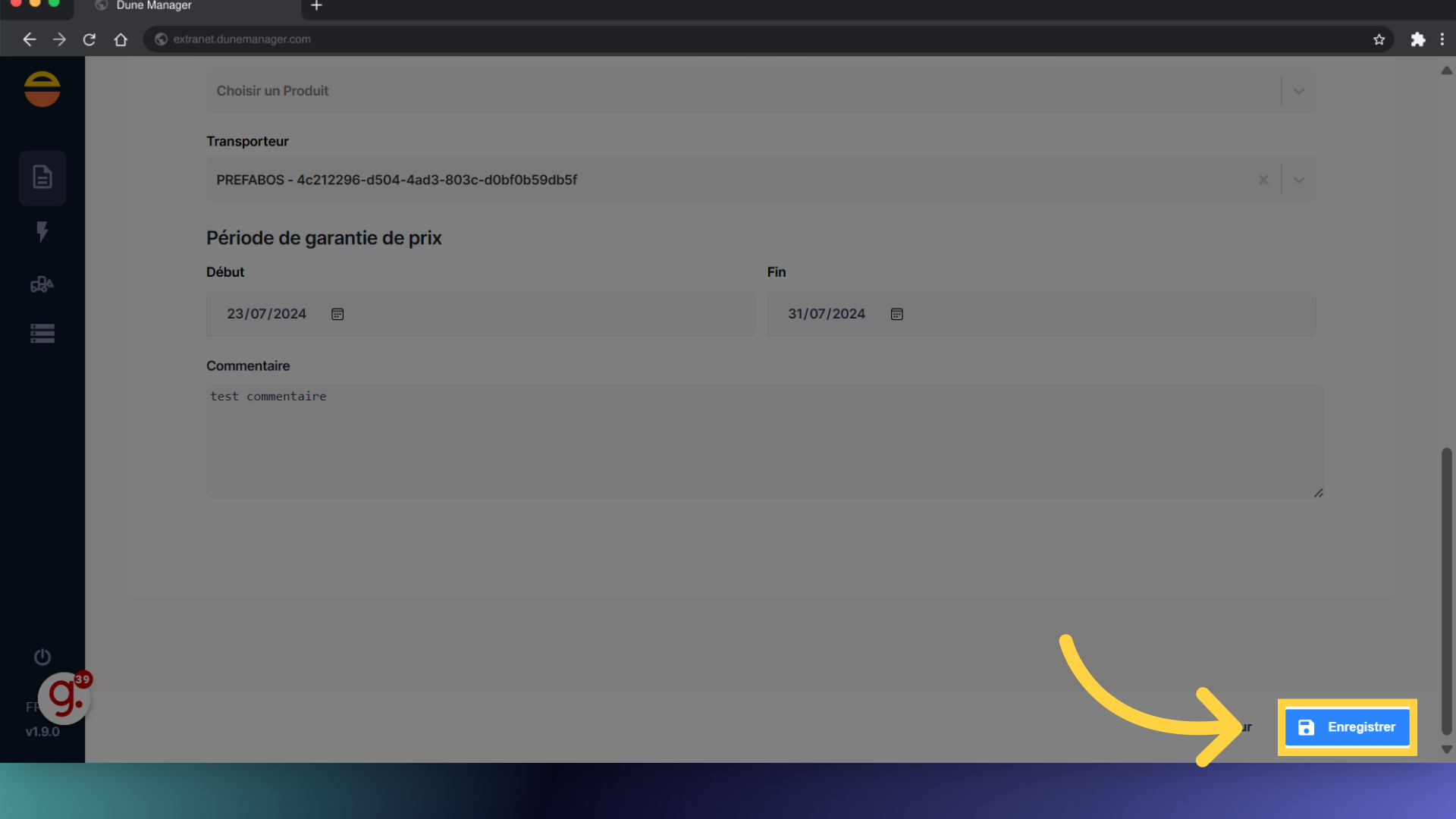 Cliquez 'Enregistrer'