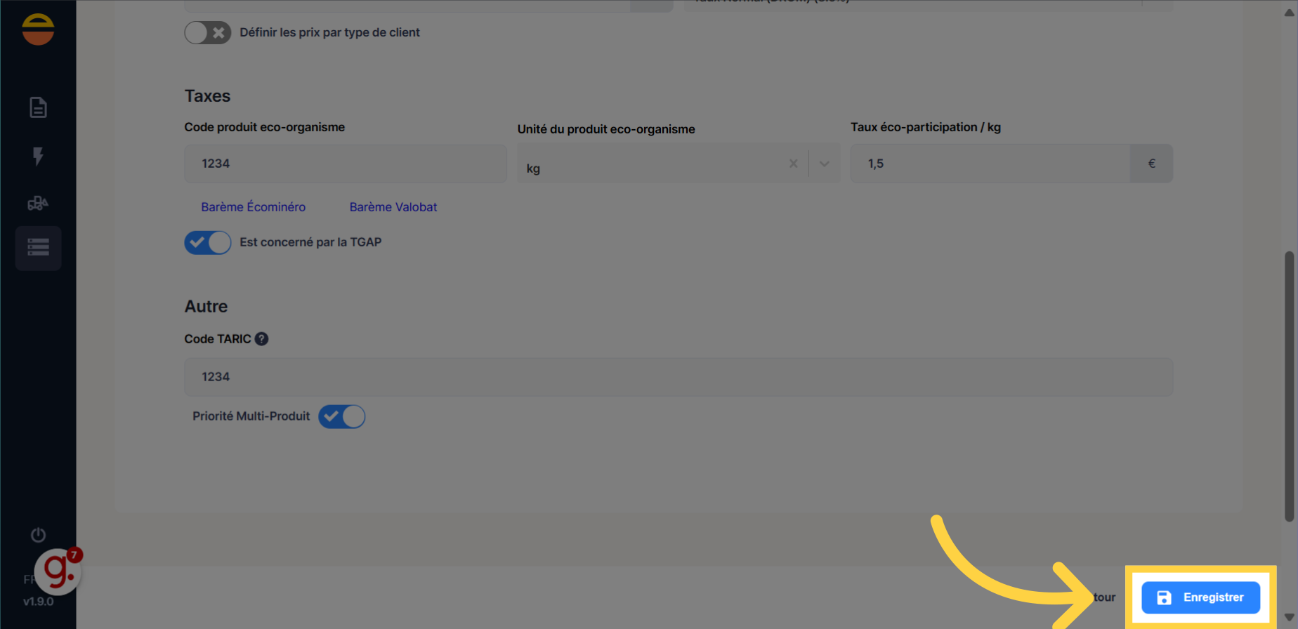 Cliquez 'Enregistrer'