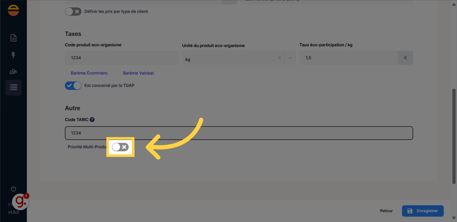 Si le produit doit être considéré comme prépondérant sur un Appel à Livrer multi produit, cocher la case