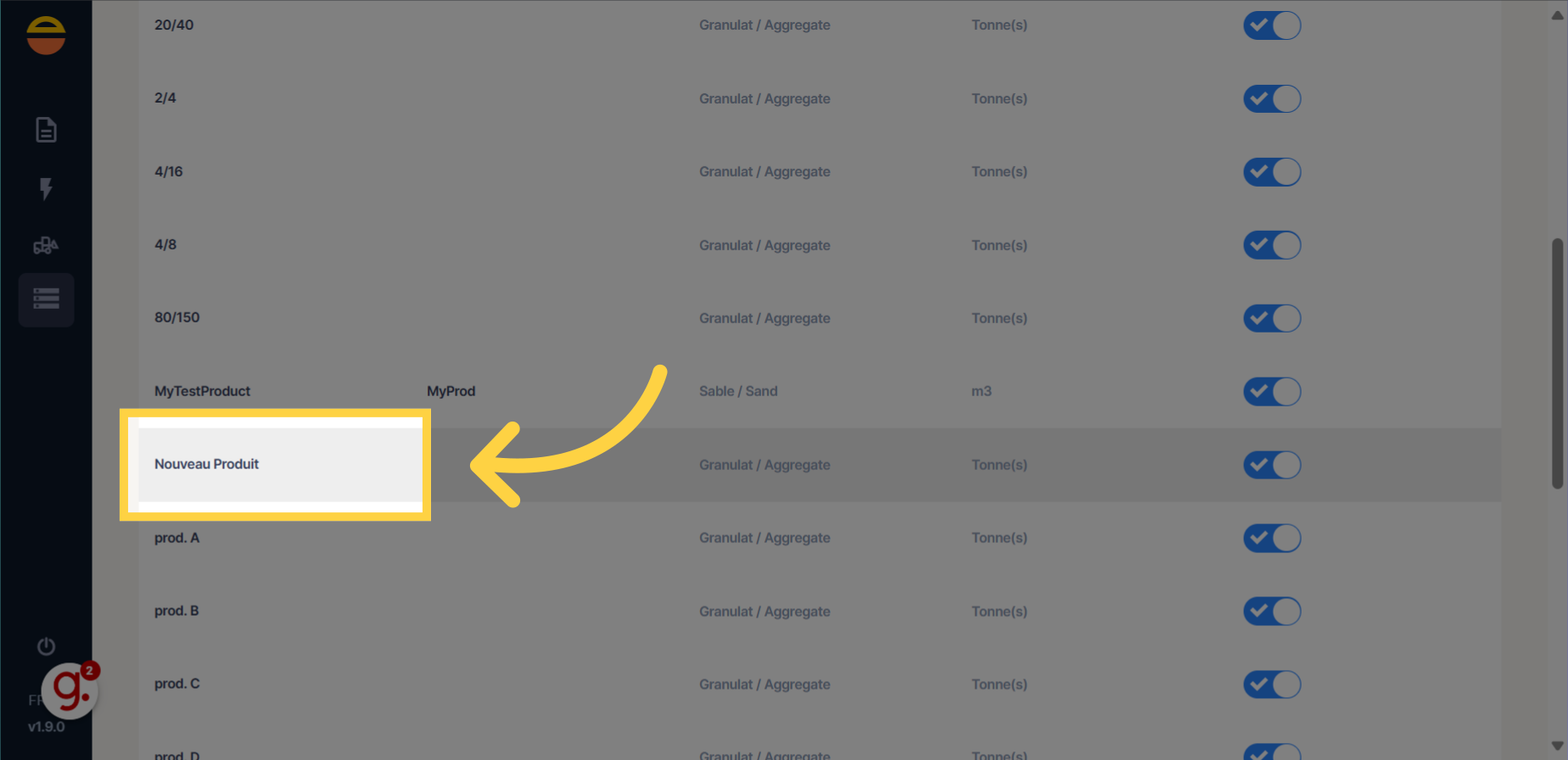 Sélectionner le produit souhaité