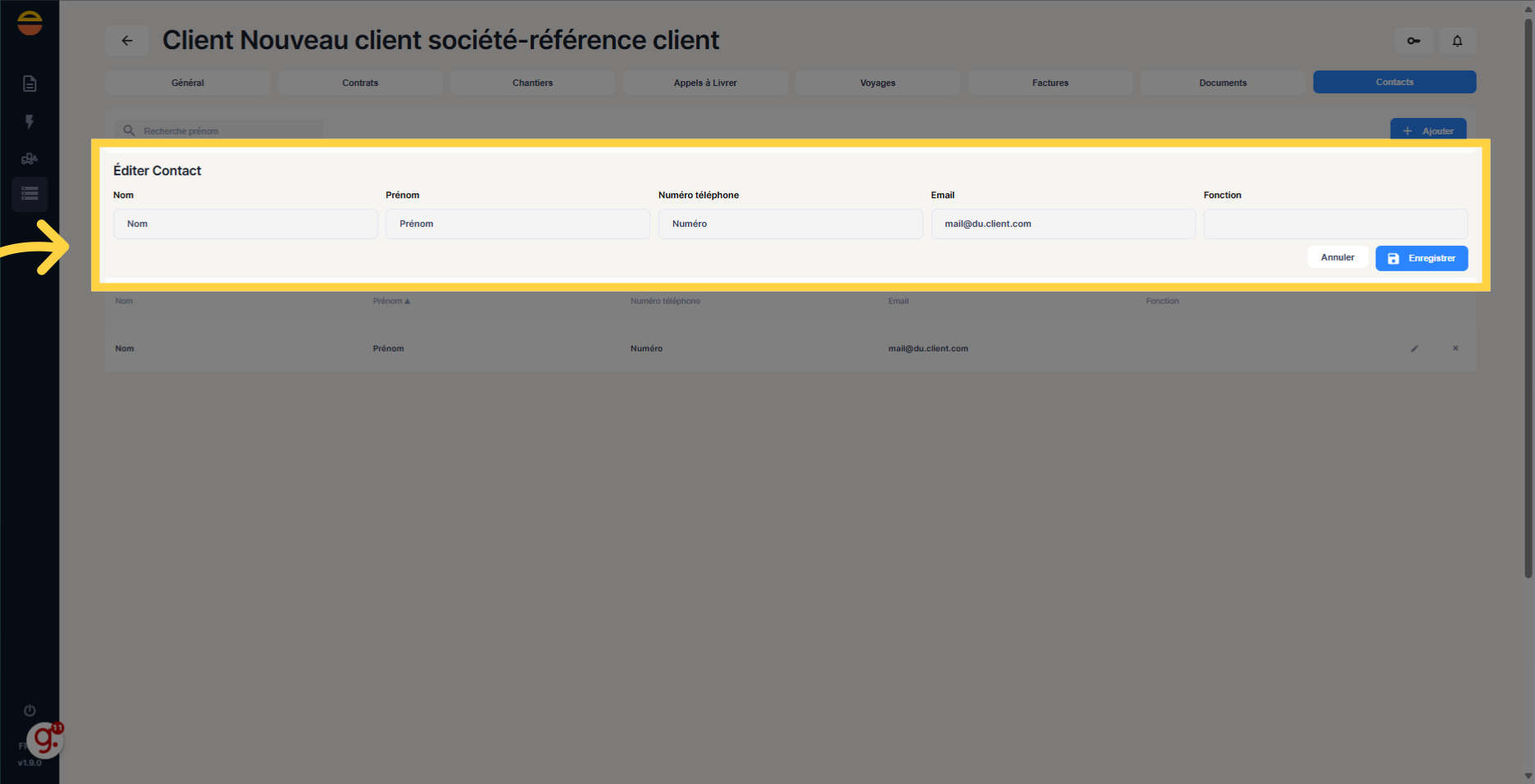 Modifiez les détails du contact