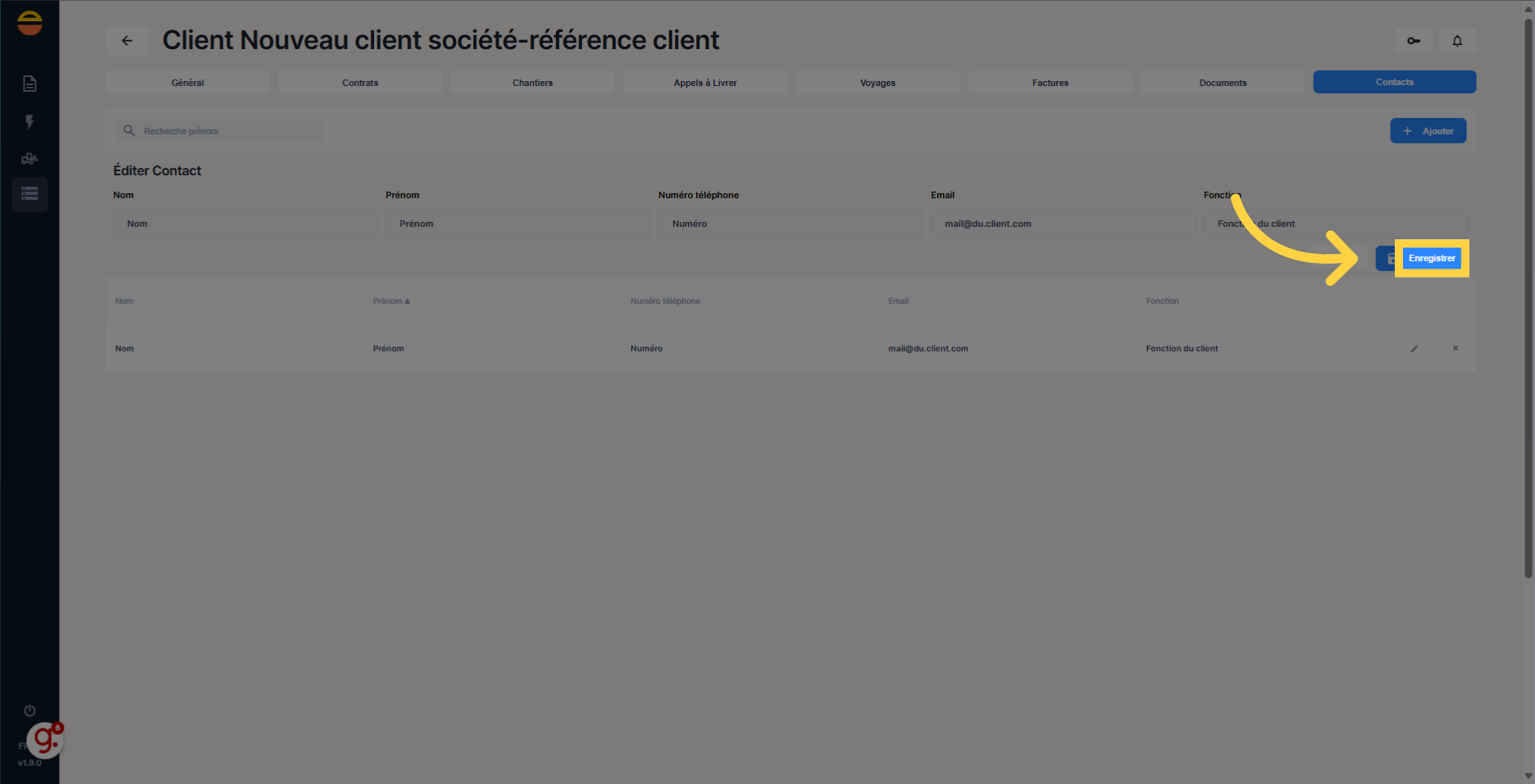 Cliquez 'Enregistrer'