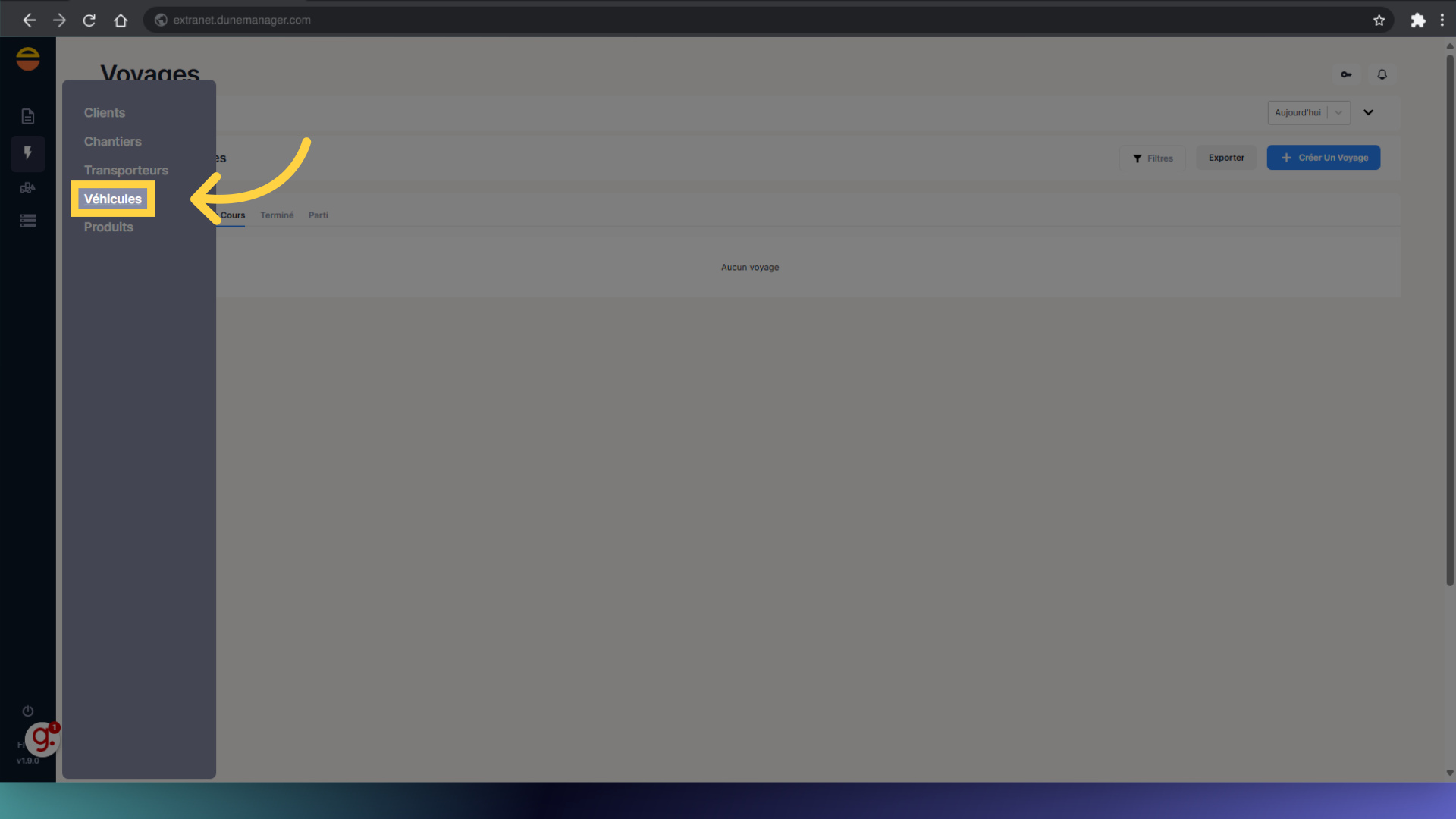 Cliquez 'Véhicules'