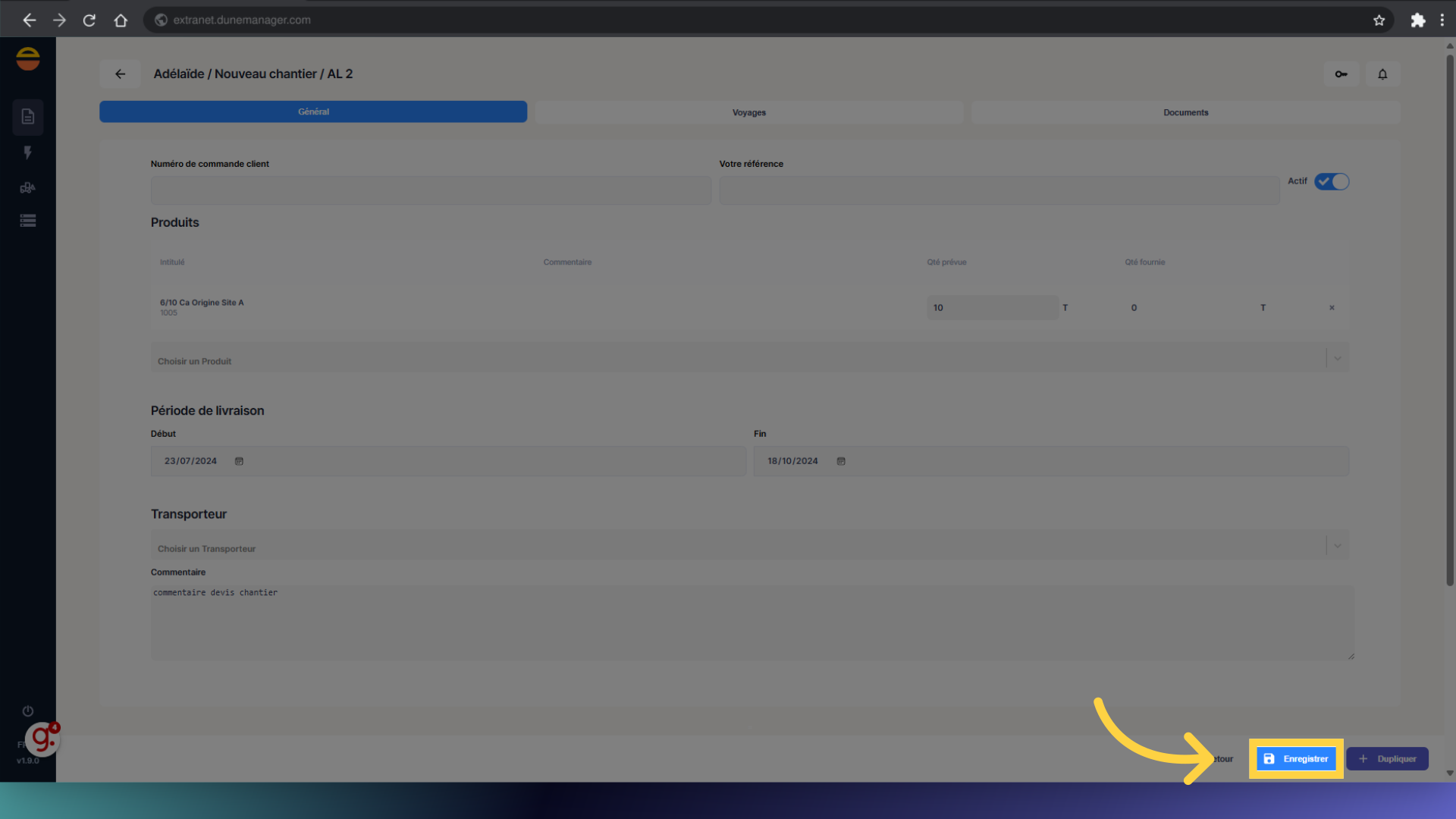 Cliquez 'Enregistrer'