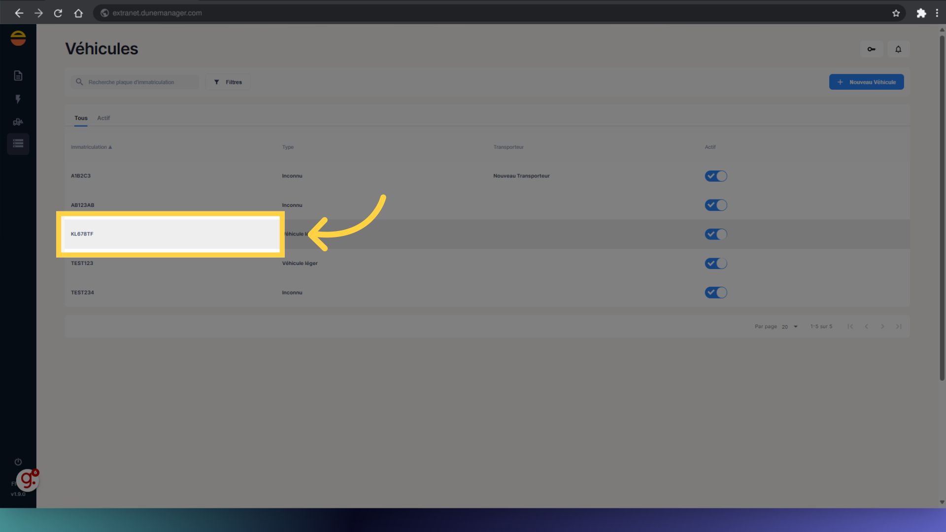 Sélectionnez le véhicule souhaité