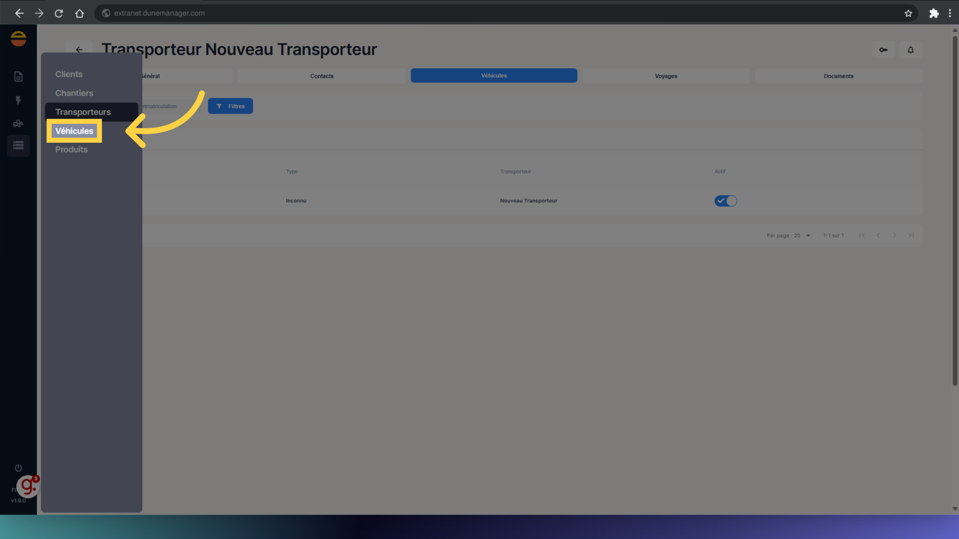 Cliquez 'Véhicules'