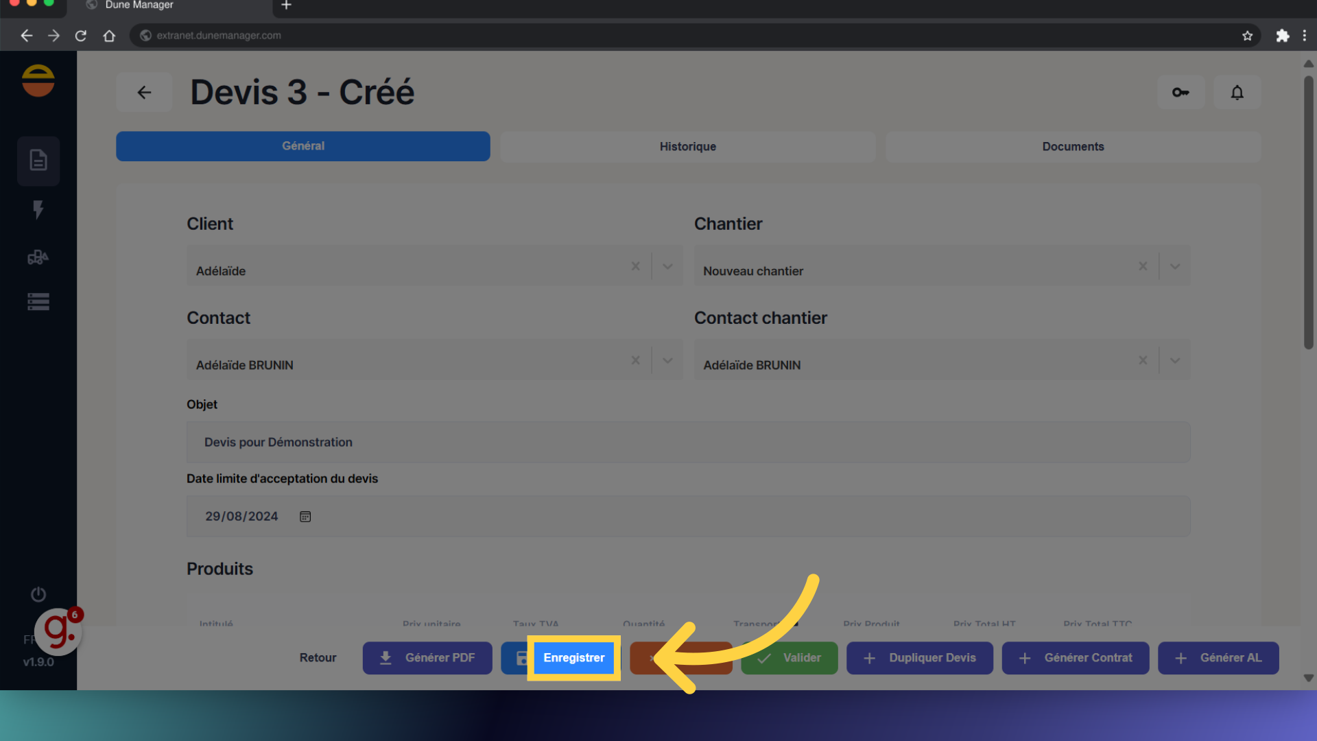 Cliquez 'Enregistrer'