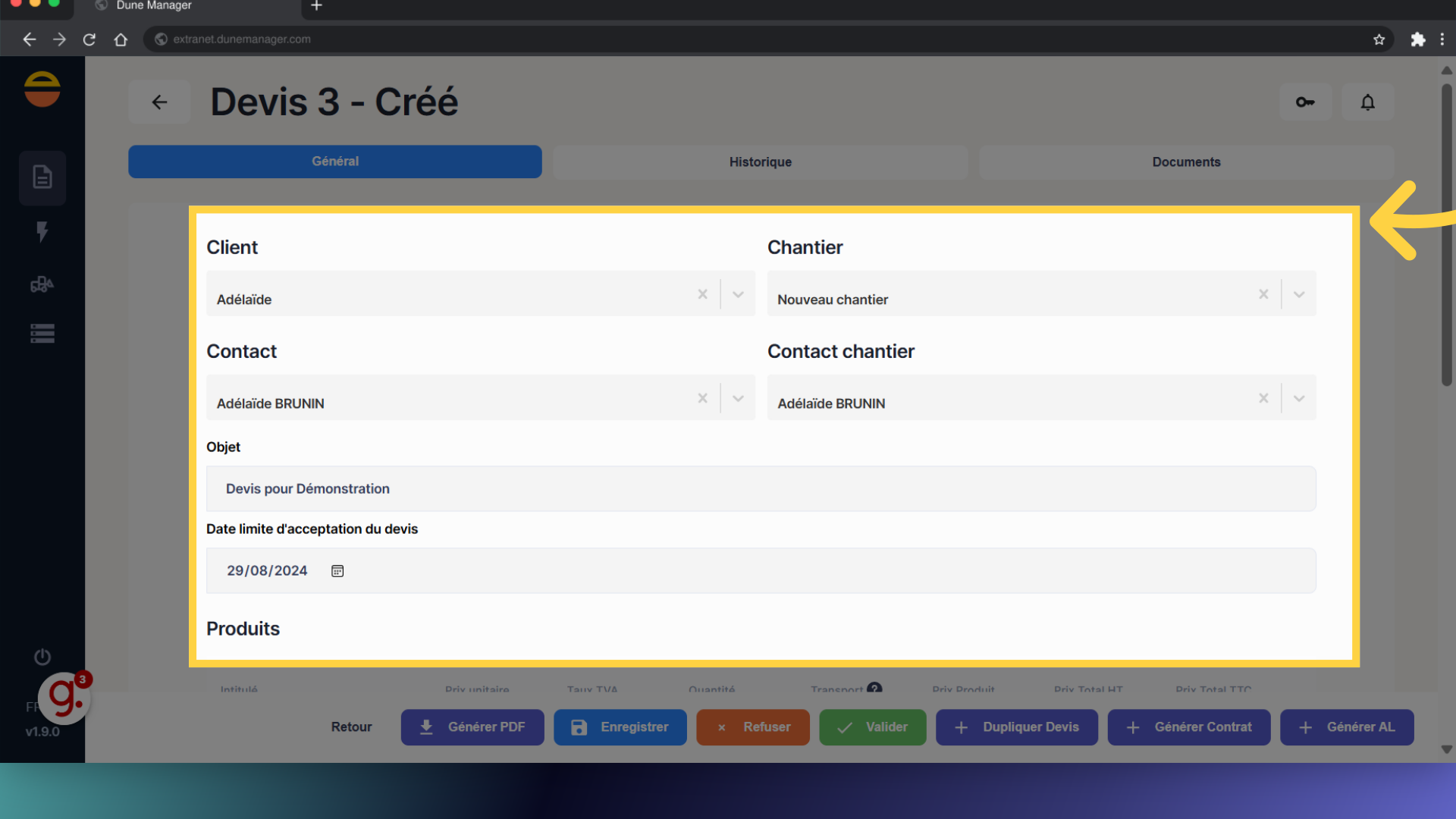 Modifiez les champs nécessaires
