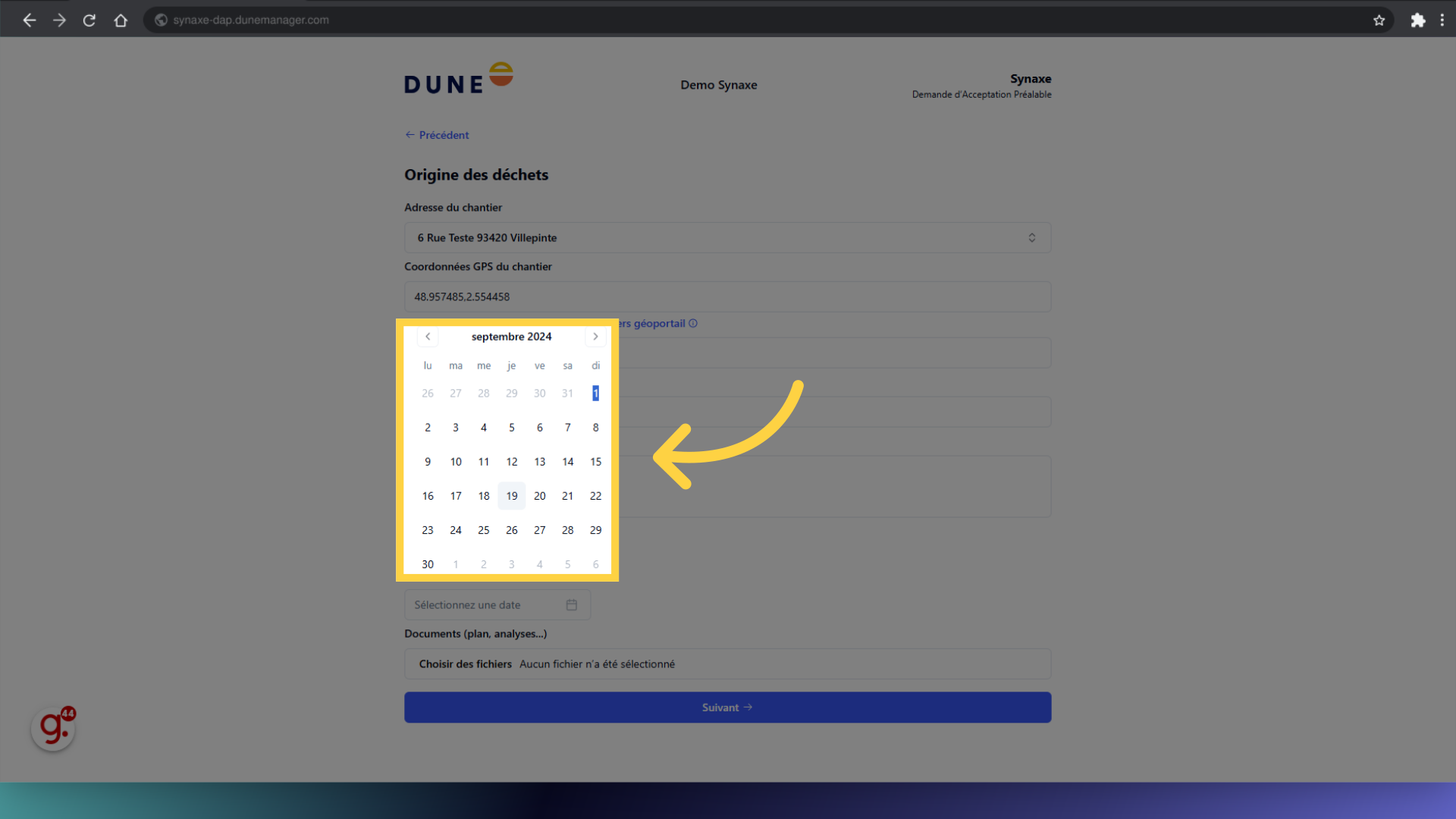 Sélectionnez la date de fin de travaux estimée