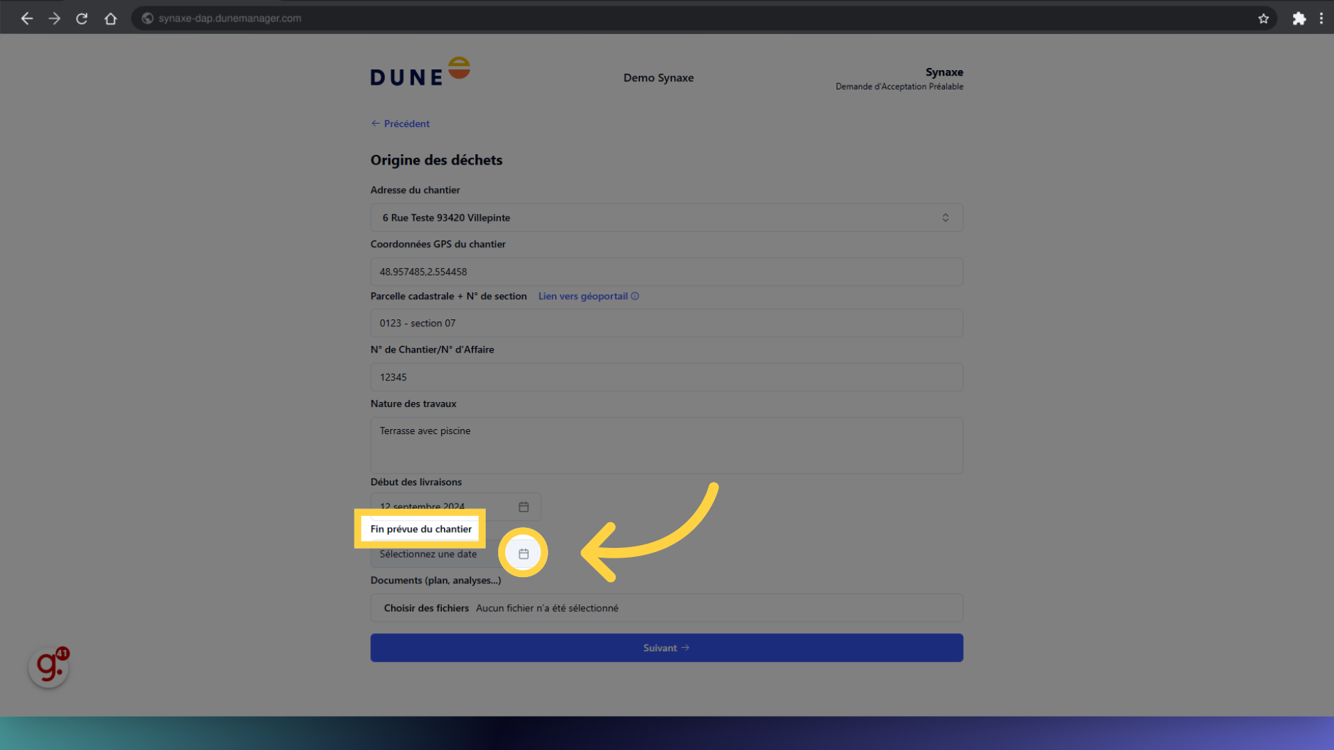 Idem pour la fin de livraison, ouvrez le calendrier