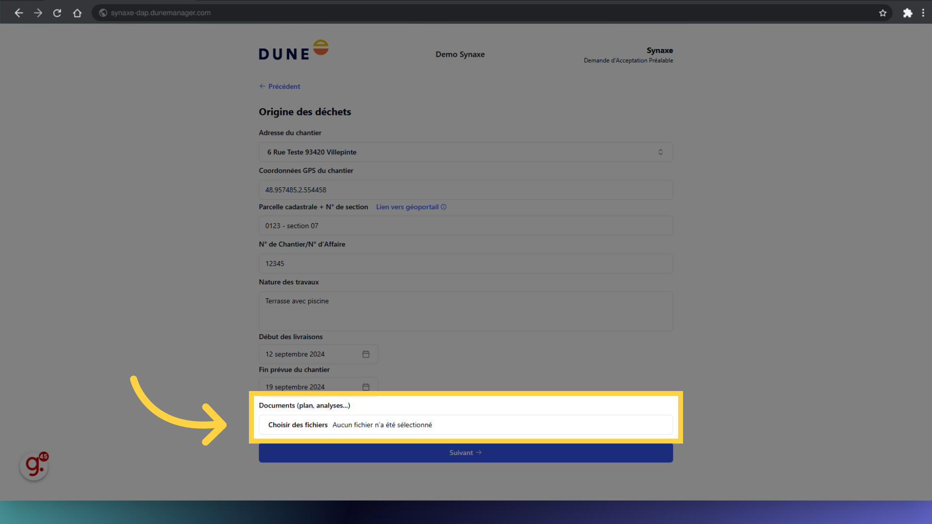 Si besoin, changez les documents relatifs au chantier
