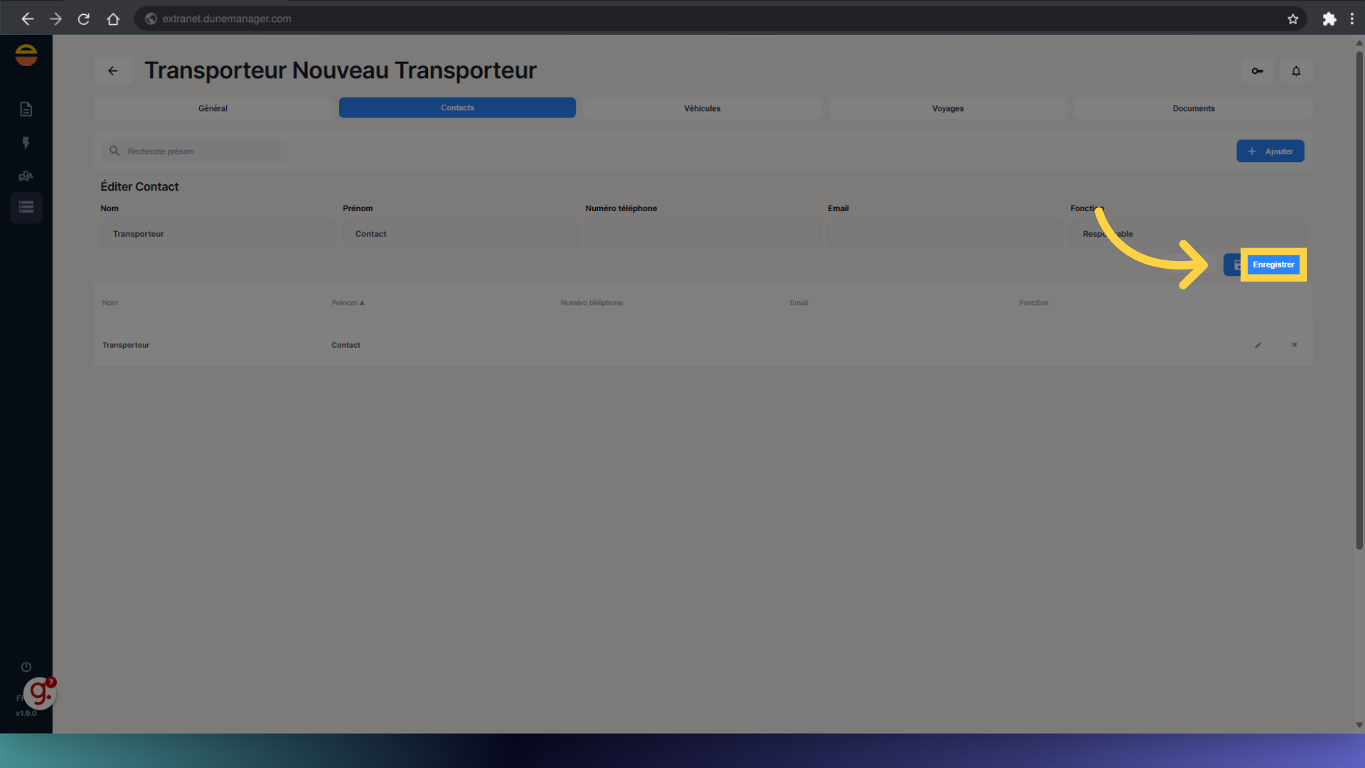 Cliquez 'Enregistrer'