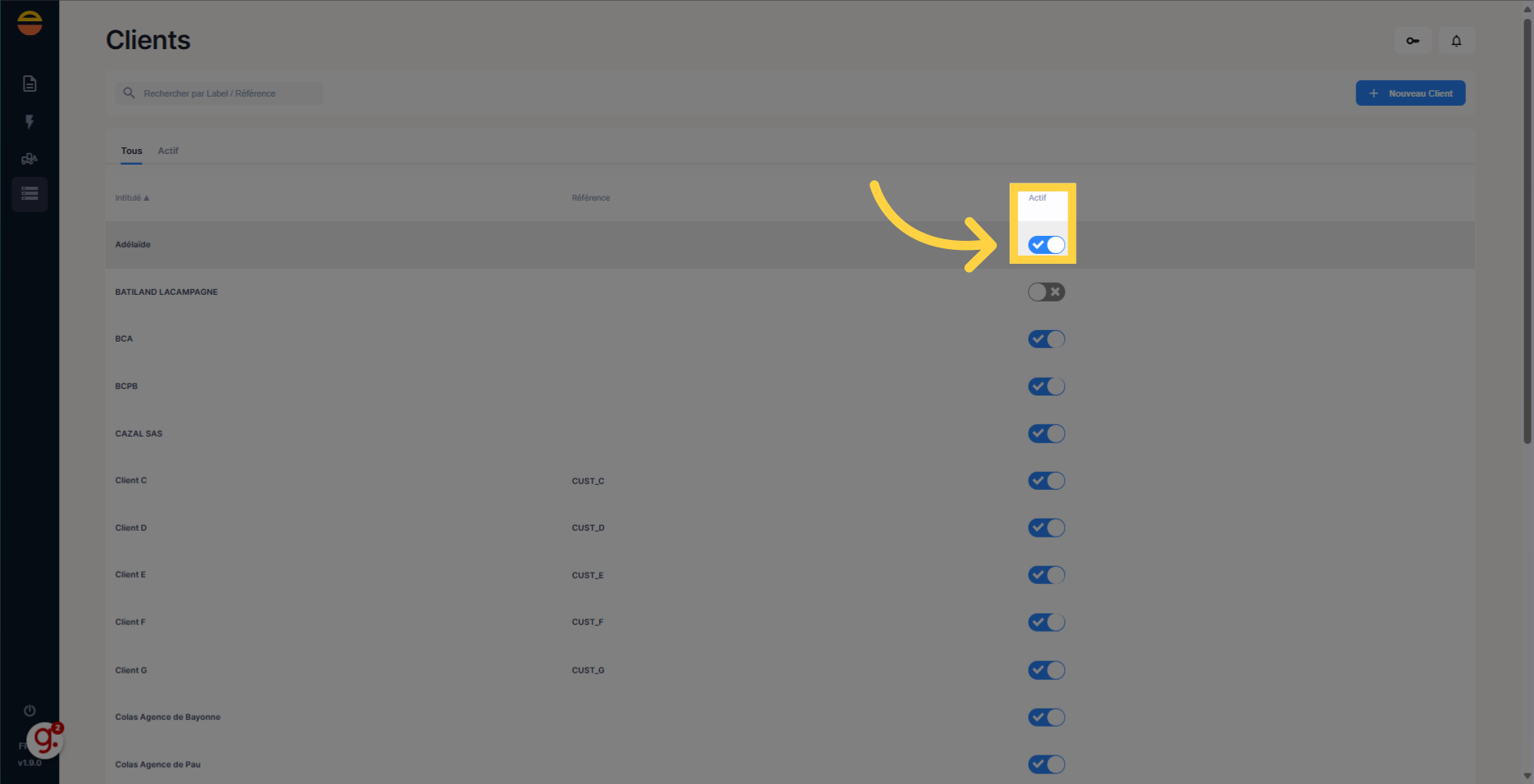 Décochez l'activité d'un client