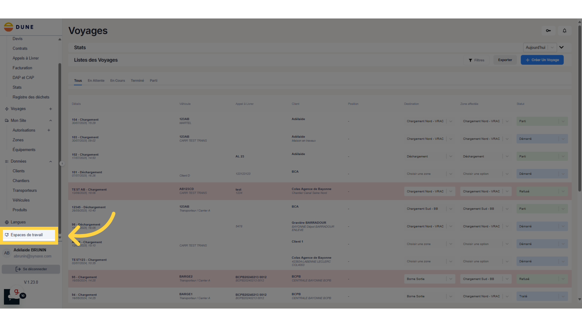 Accès aux espaces de travail
