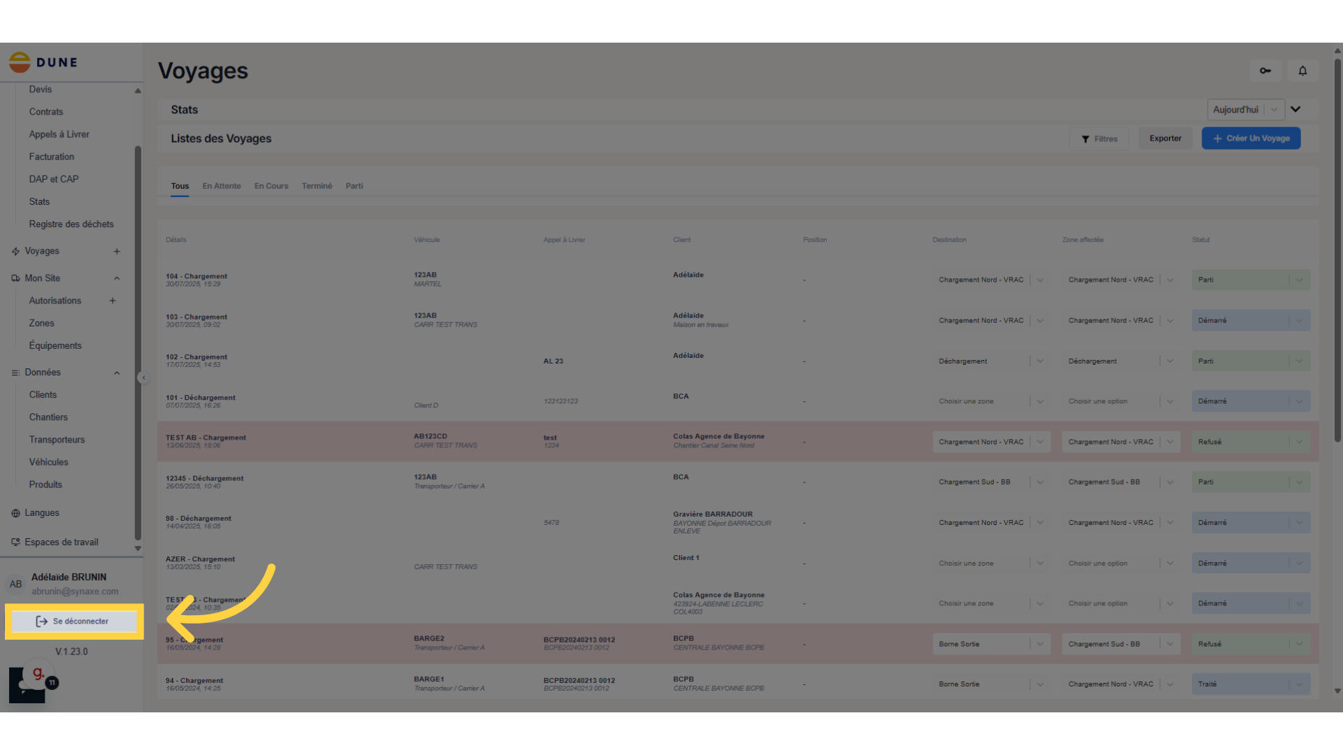 Cliquez sur ici pour se déconnecter