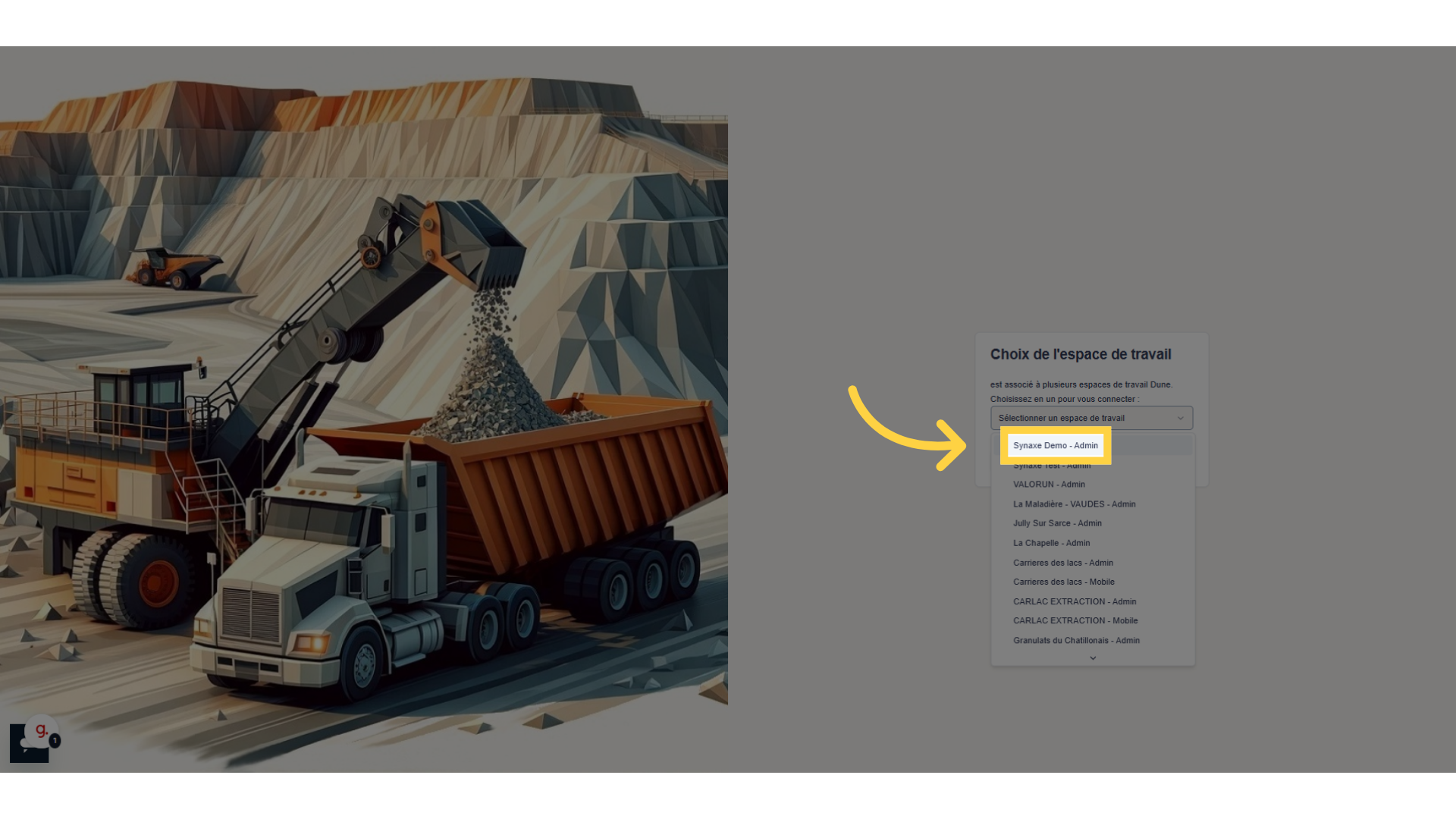 Cliquez sur votre site, ici Synaxe Démo