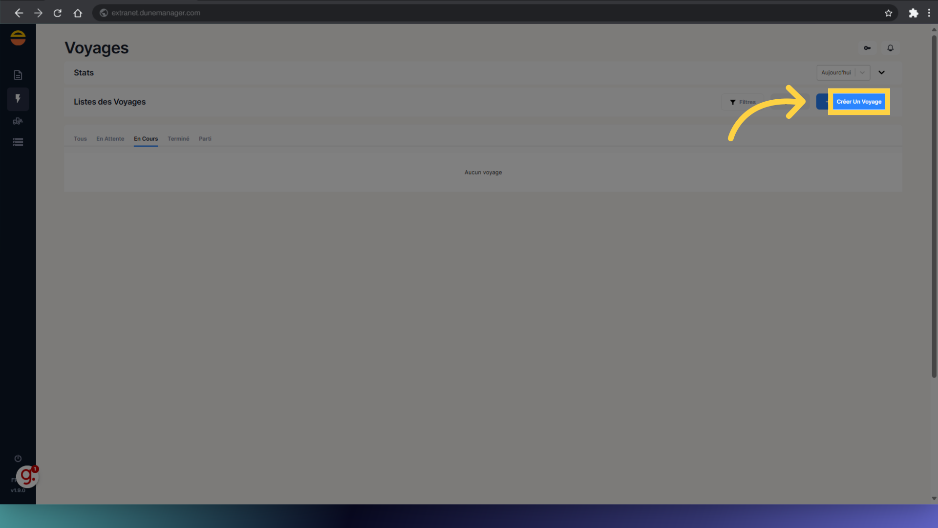 Cliquez 'Créer Un Voyage'
