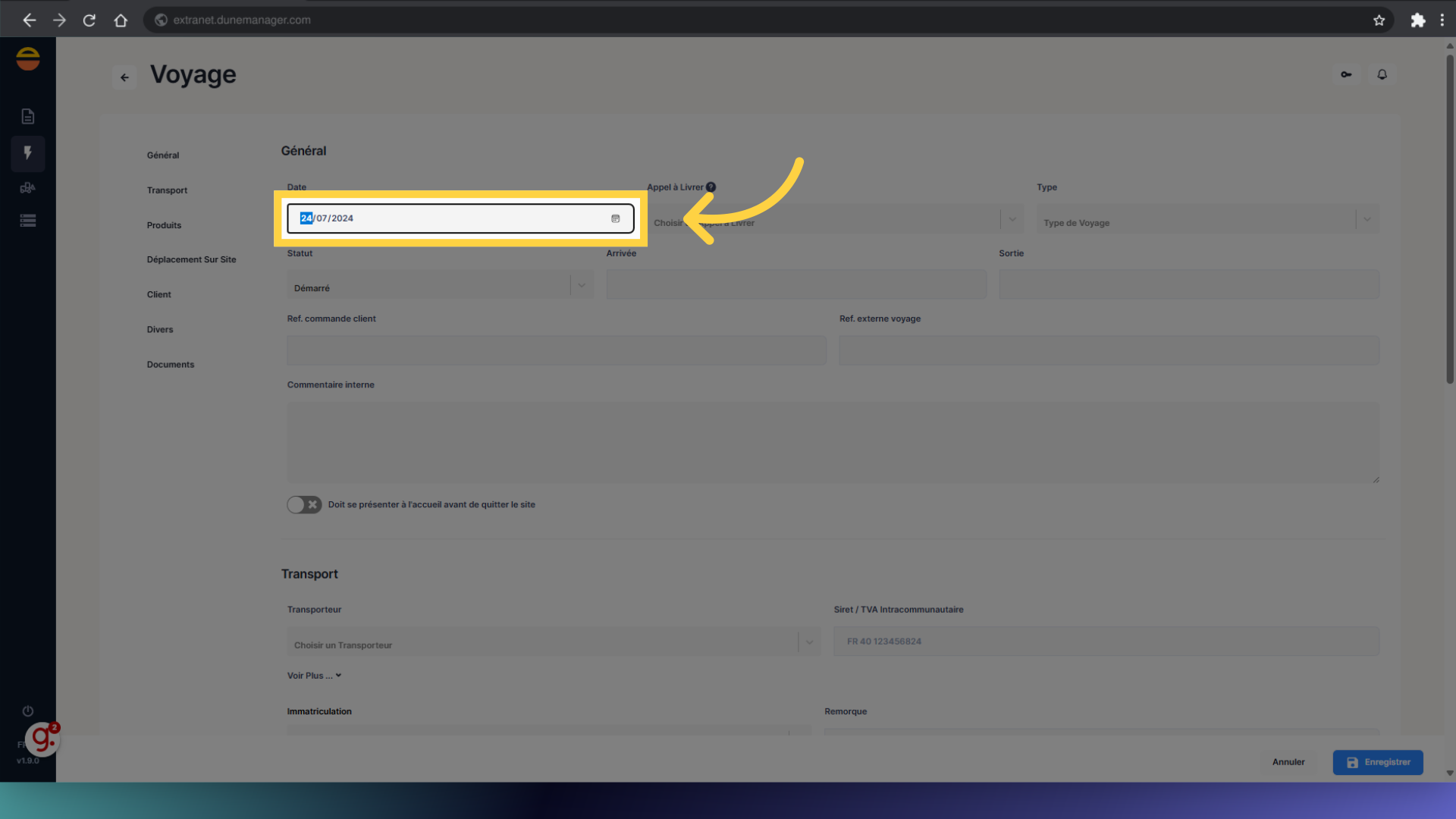 Editez, si besoin, la date du Voyage