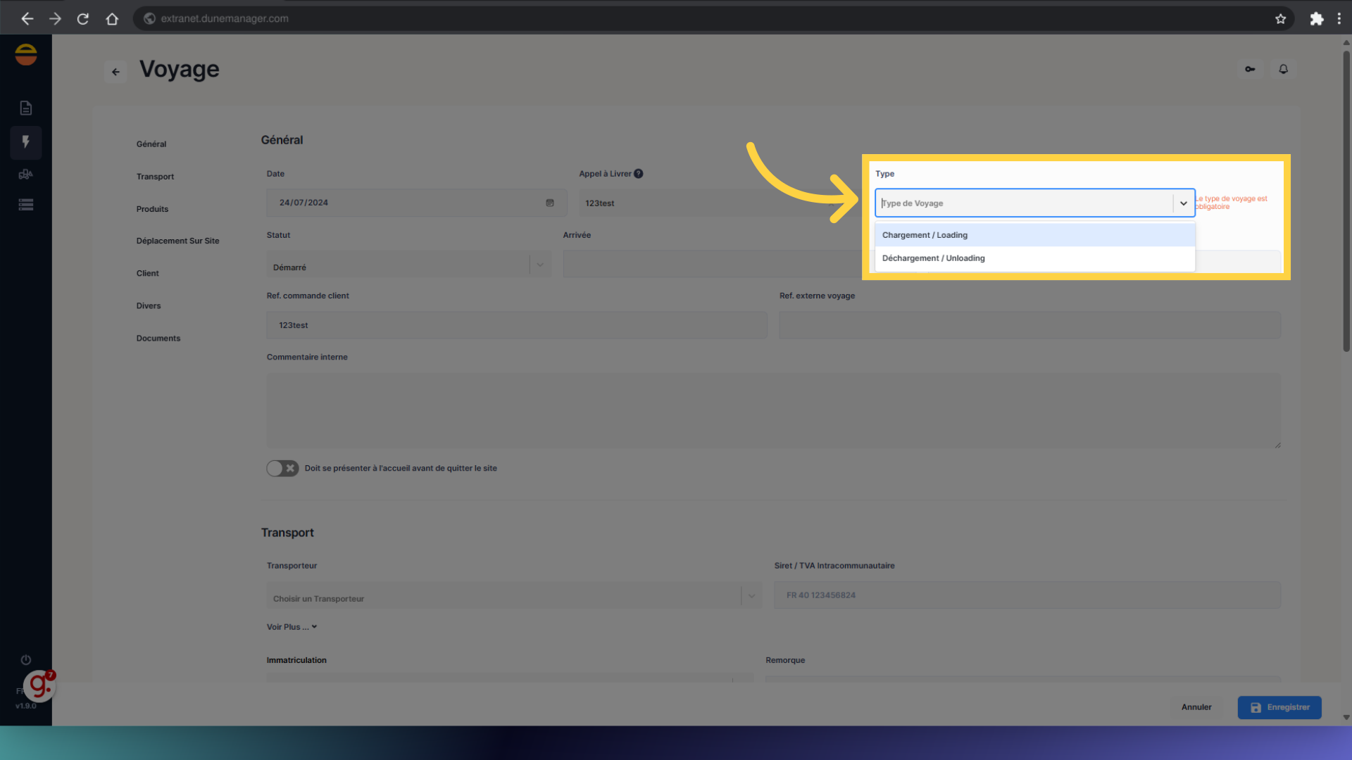 Saisir un Type de Voyage
